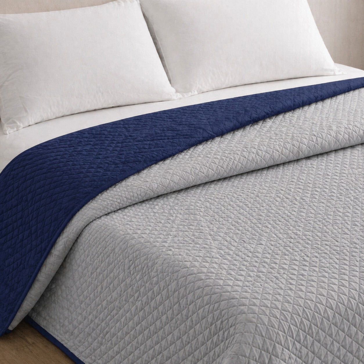 Colcha Bicolor Reversible Azul/Gris Cama 180cm Donegal Collections - 2