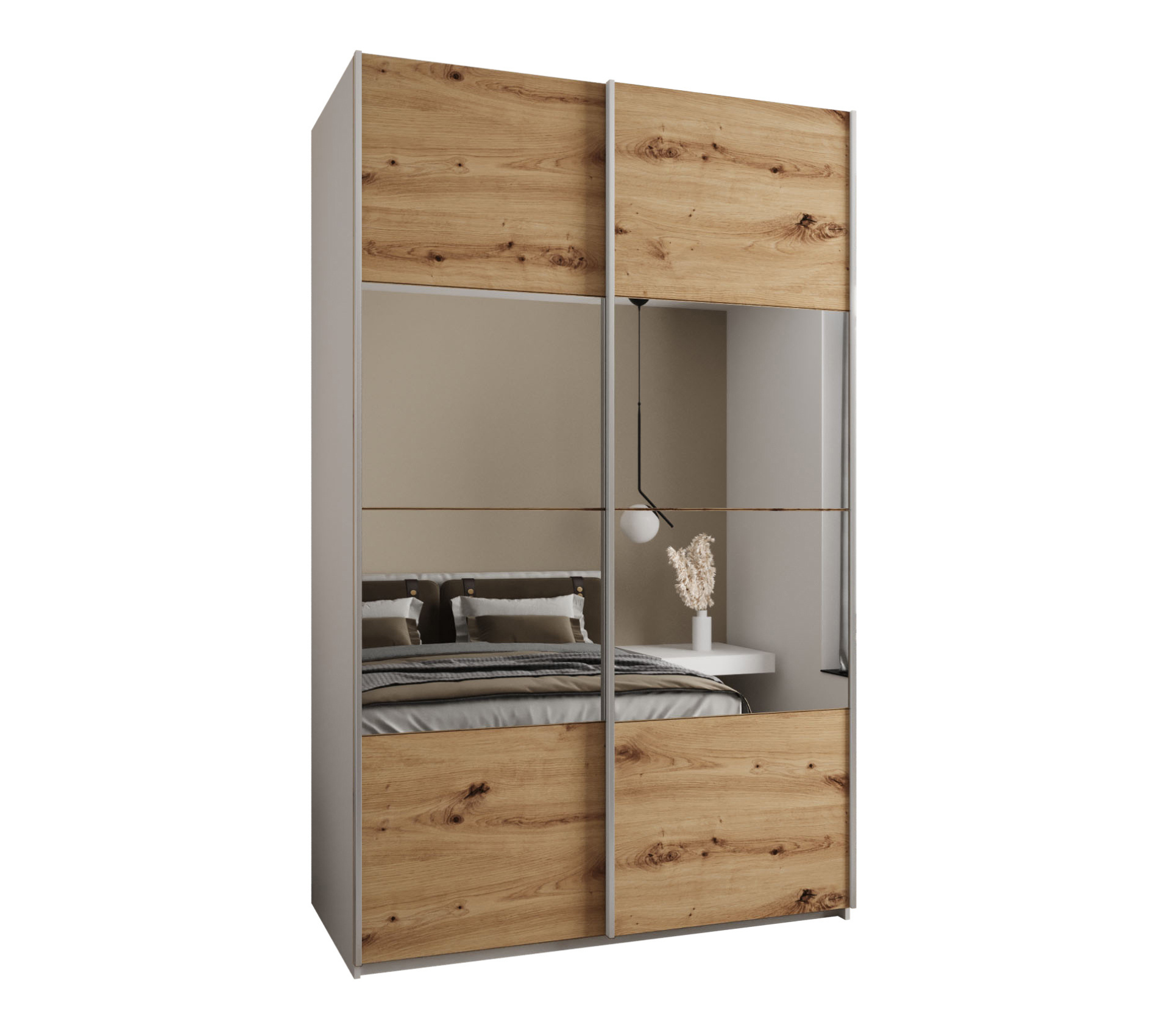 Szafa przesuwna wysoka Lux 4 150 x 64 x 245,5 cm biały + artisan + u. srebrny - Abiks Meble
