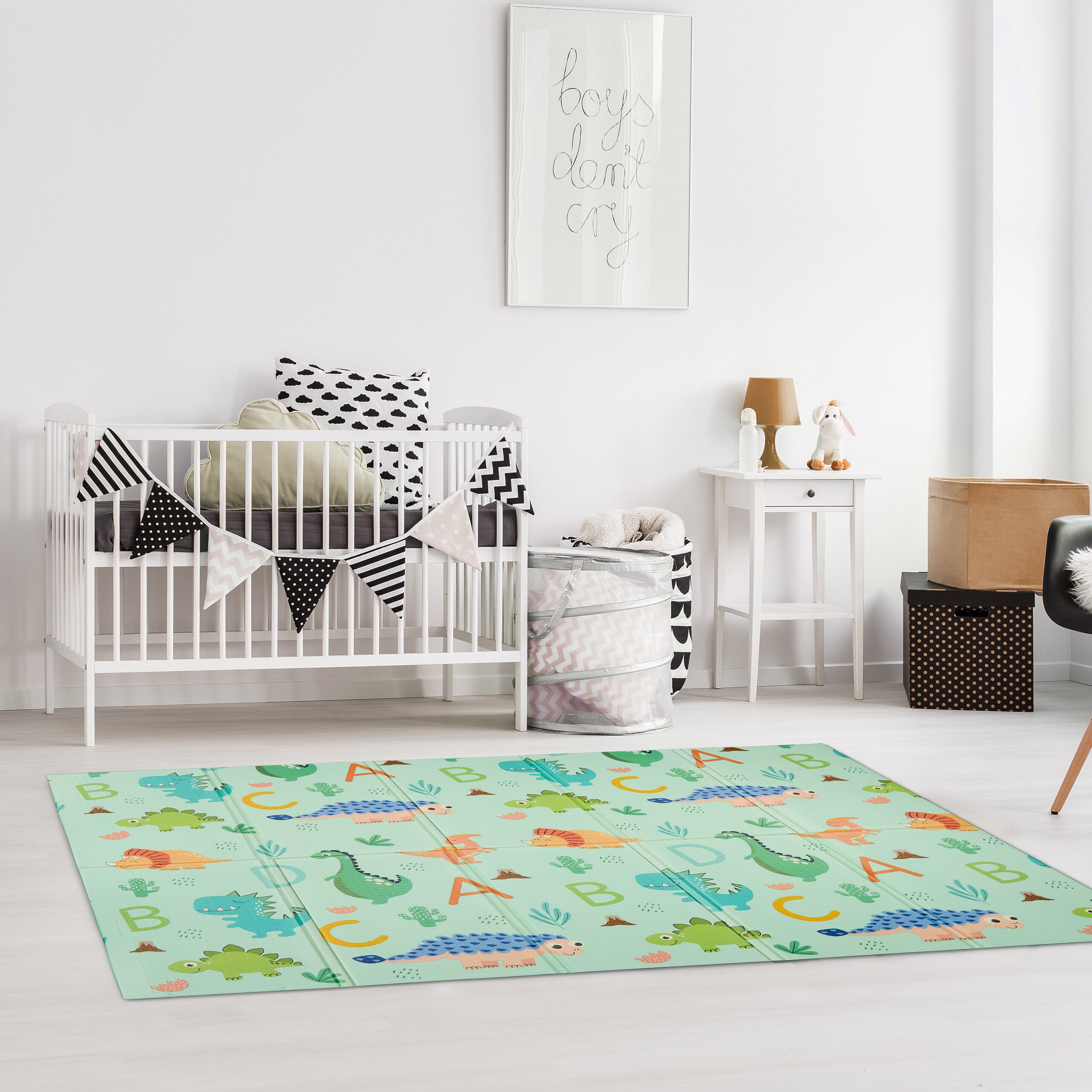 Tappetino Per Gattonare Neonati 200x150 Cm - Gomma XPE Lavabile, Double Face Con Dinosauri E Treni, Pieghevole E Sicuro