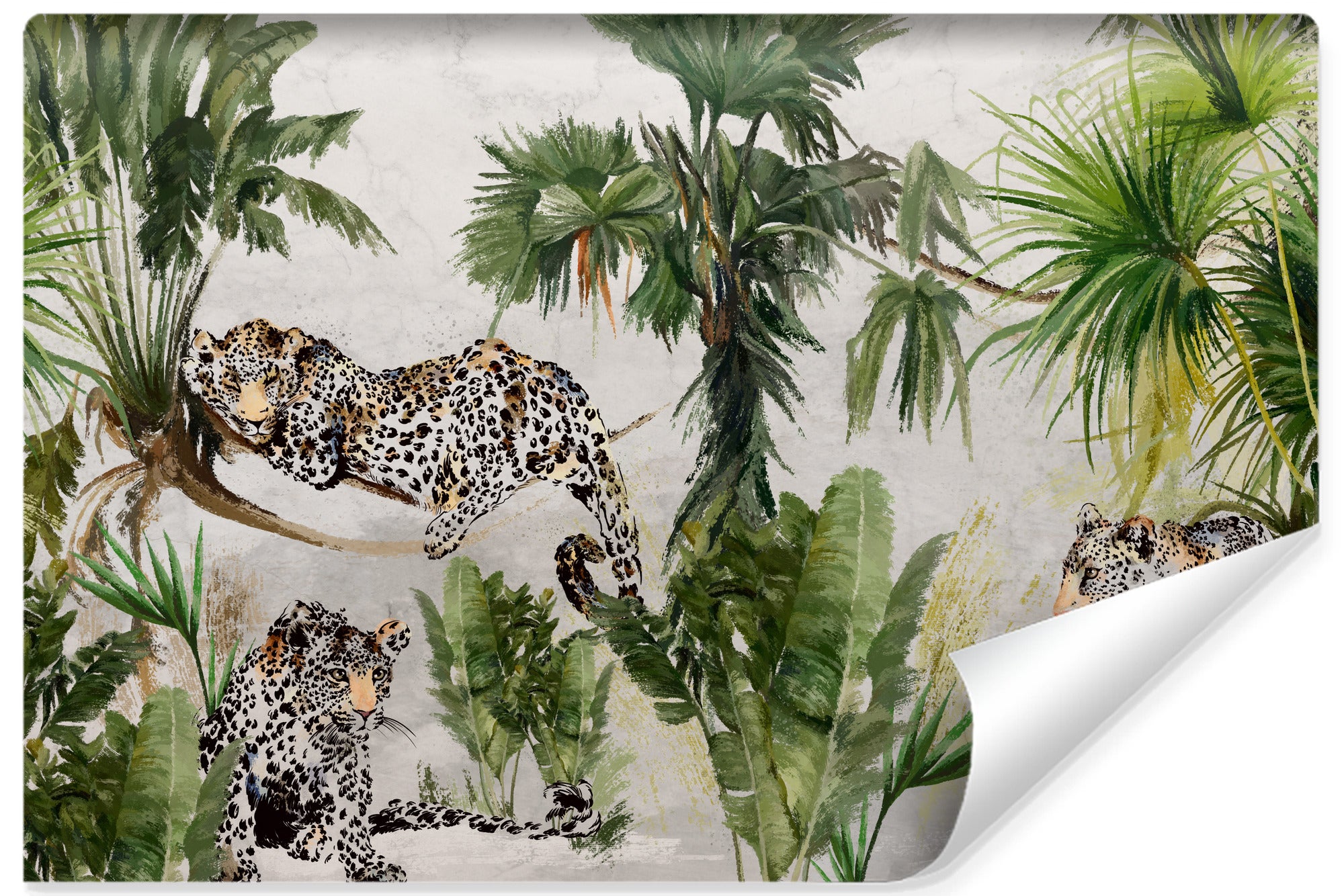 Papel pintado vlieseline foto jaguar animales plantas para habitación infantil 300cm x 210cm