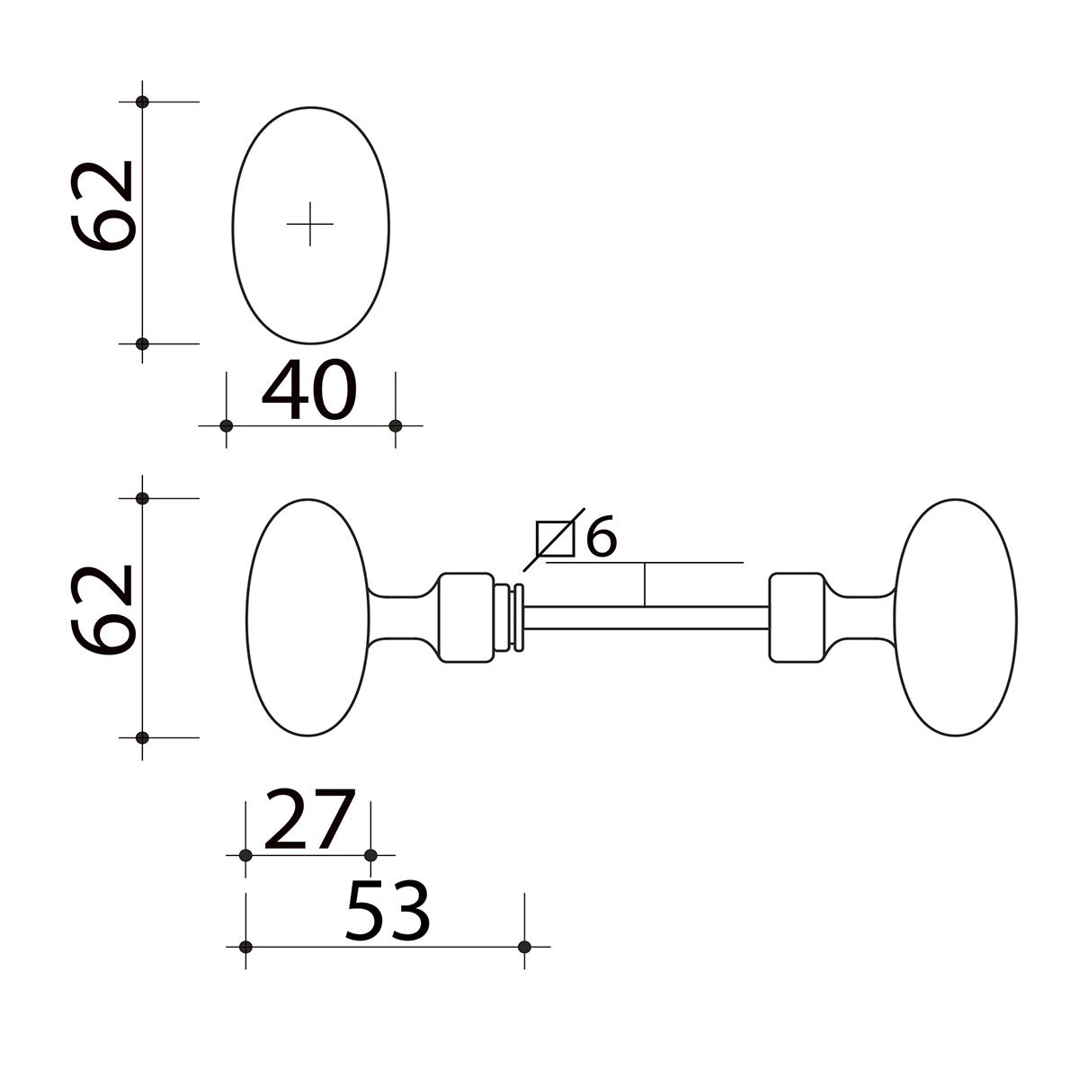 2 boutons de porte intérieure, Porcelaine blanc, Embase dorée, Carré 6 et 7 mm, modèle OLIVE - 9