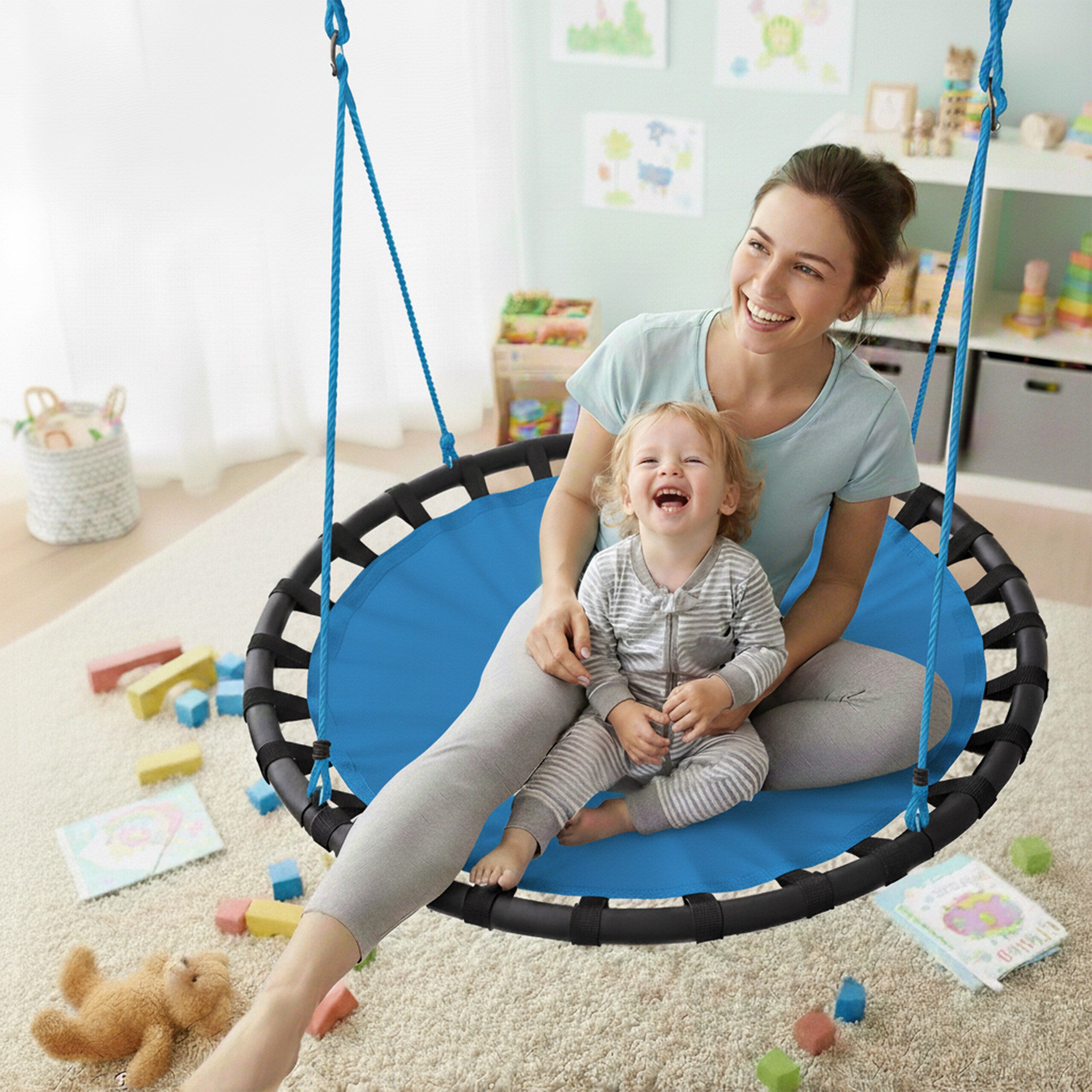 Balançoire nid d'oiseau rond 120 cm à suspendre enfant adulte jardin extérieur 100 kg, Relaxdays - 3