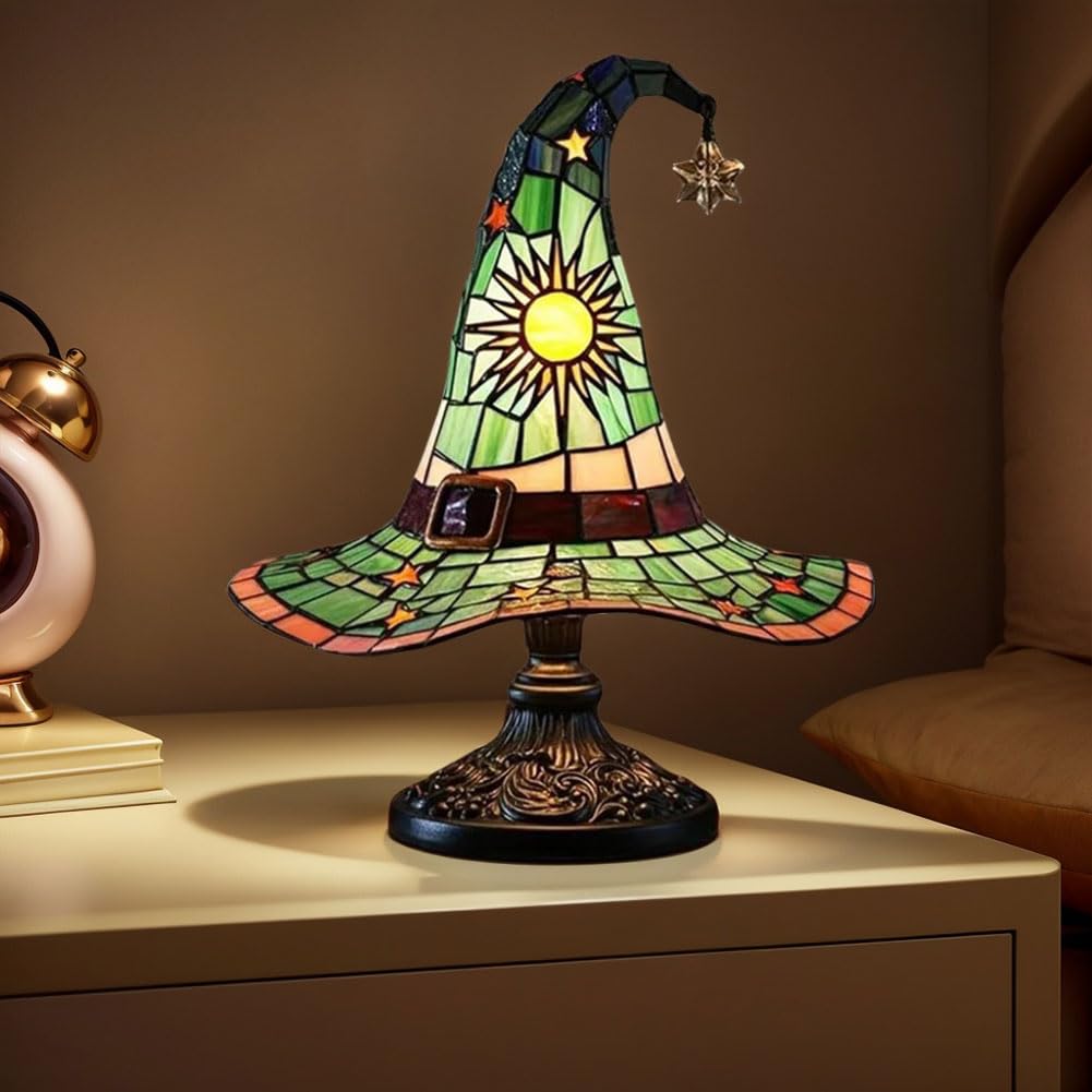 Lampe De Table Halloween Chapeau De Sorcière Gothique - Résine LED, Ambiance Effrayante Pour Déco Maison
