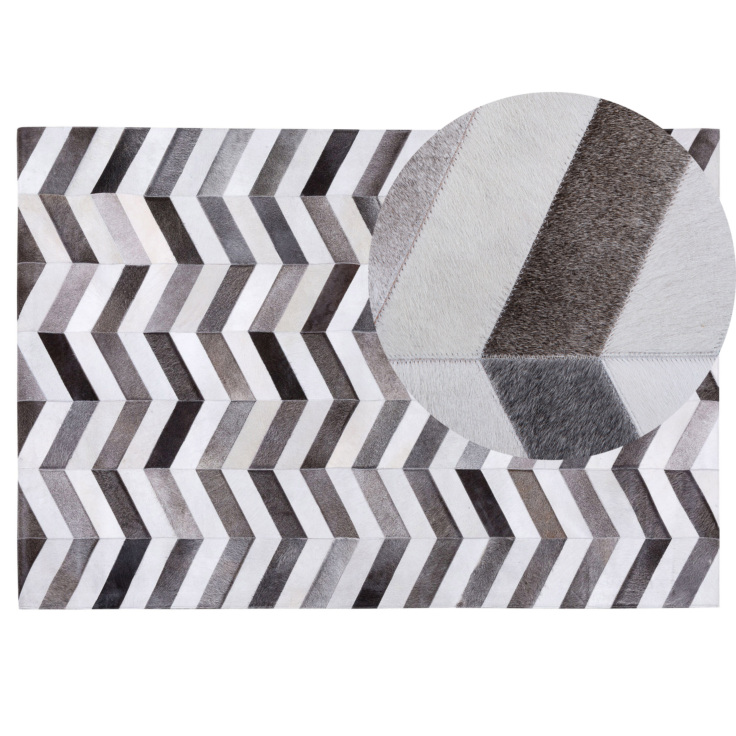 Beliani alfombra de piel de vaca marrón oscuro/gris claro/beige claro 140 x 200 cm aksaz