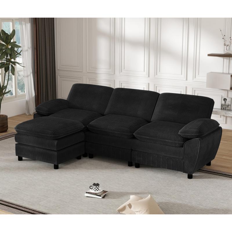 Modułowa sofa Kombi L-Sofa z Doppel-Kissen &amp; Abnehmbarem Osman, Elegantes Samtsofa für Wohnzimmer, Bequemes Ergonomisches 3-Sitzer-Sofa