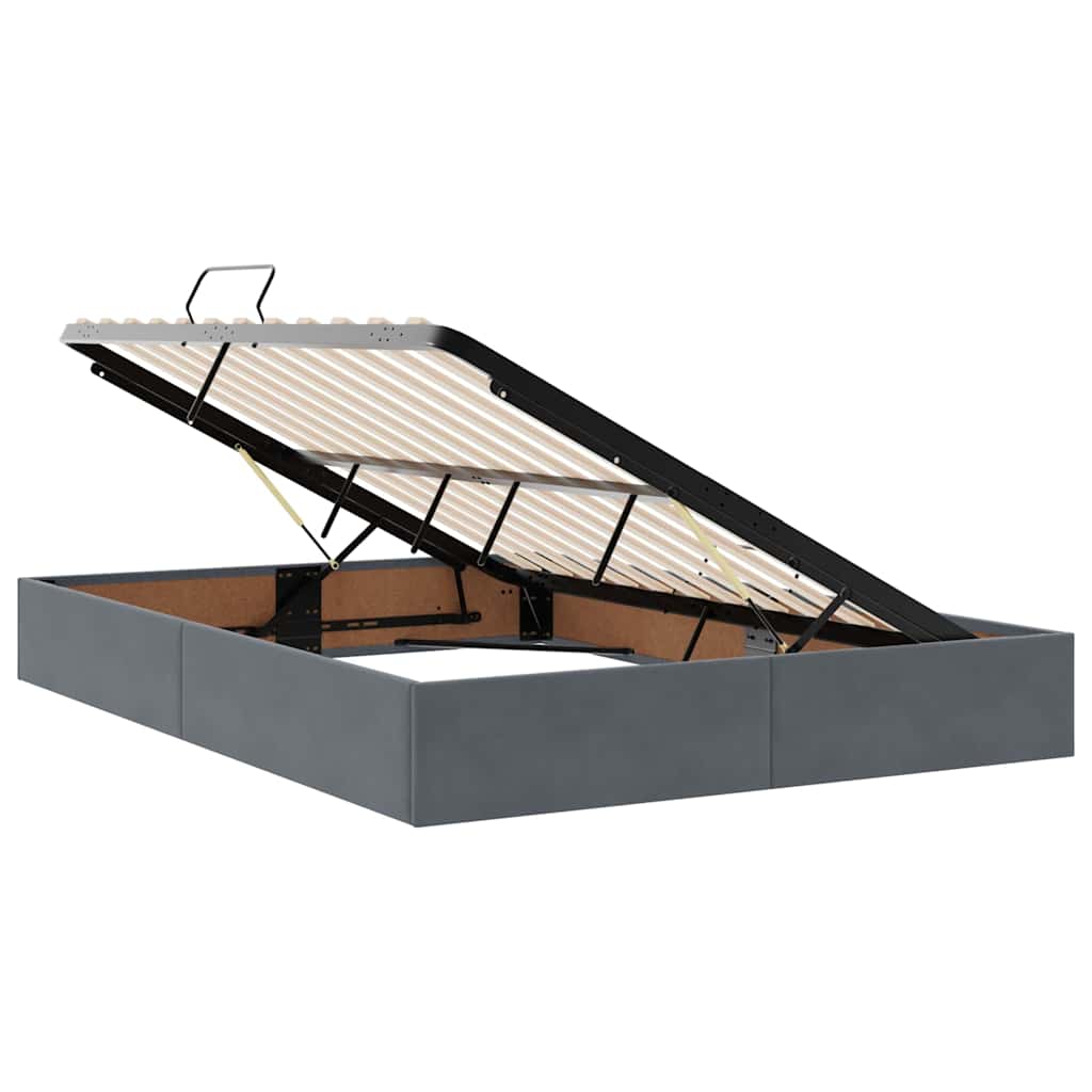 Lit de rangement gris foncé, 140 x 190 cm, en velours - 6