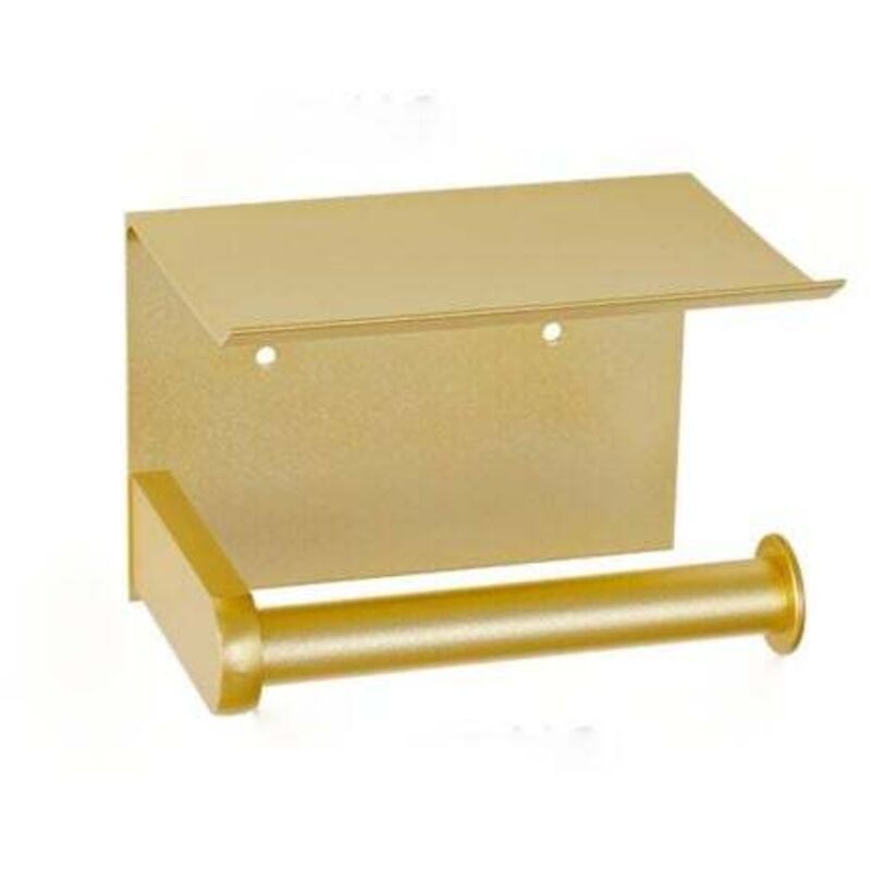 Suport pentru hârtie igienică, suport pentru hârtie igienică montat pe perete cu raft de depozitare, autoadeziv, aluminiu (auriu) 1 bucată 1buc