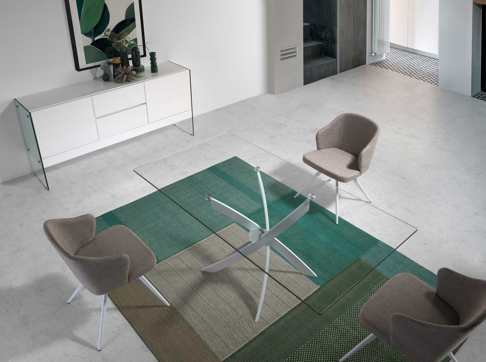 Mesa comedor rectangular cristal templado y acero blanco 160 x 95 x 75 - 4