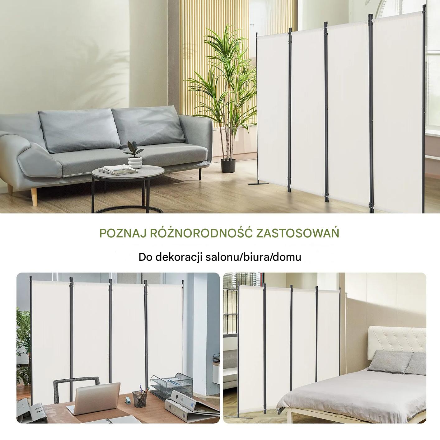 Parawan pokojowy 4-panelowy składany tkanina wolnostojący biały - 3