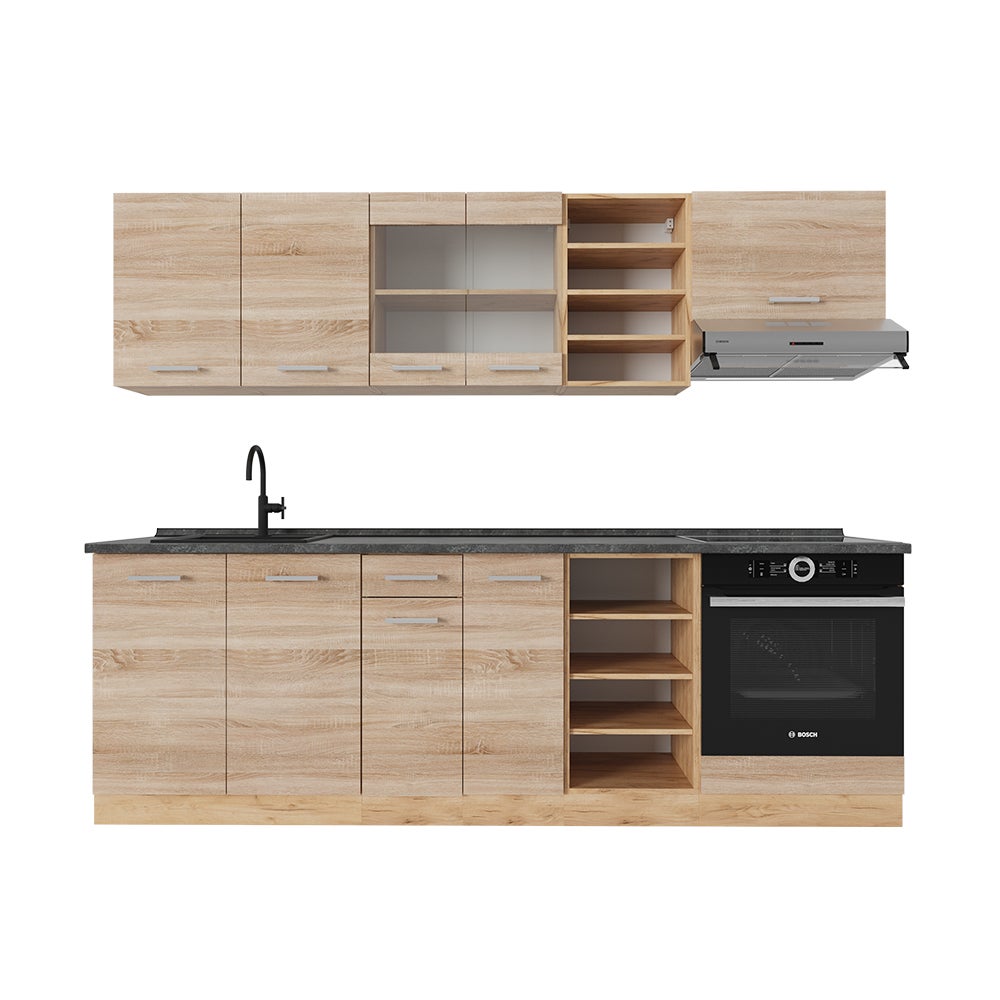 Cuisine Intégrée Vicco – Bloc Raul 240cm – Couleur Anthracite Et Chêne – Moderne Et Fonctionnelle