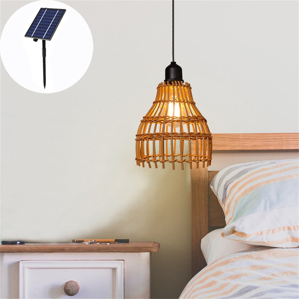 GERAGUR Éclairage En Matériaux Naturels Suspension Chapeau De Paille Abat-Jour En Rotin Et Osier Country Lustre Vintage En Bambou Luminaire Suspendu Tissé En Rotin Clair De 21,6 Po De Largeur Beige