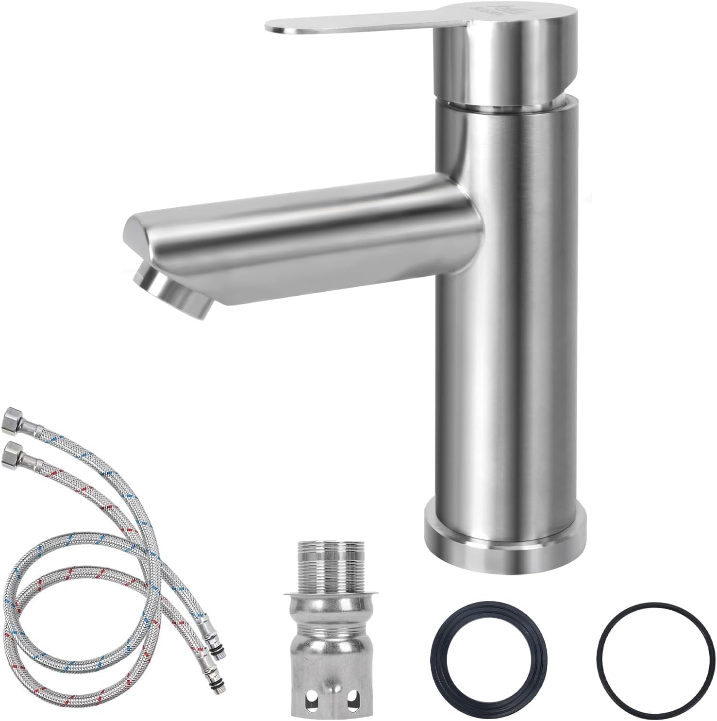 Baterie lavoar baie din oțel inoxidabil argintiu, baterie înaltă cu control al apei calde și reci, design modern și durabil pentru baie