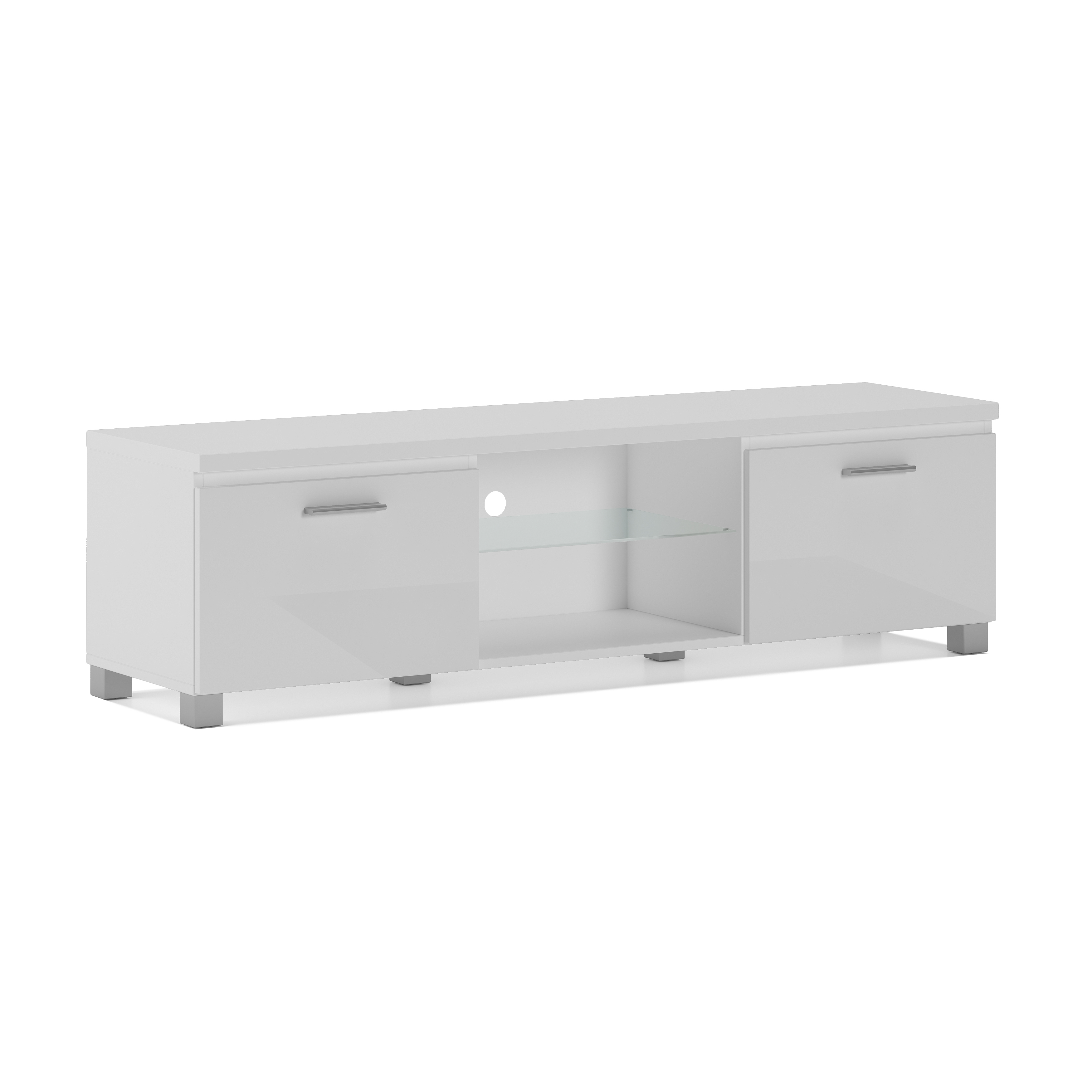 Meuble bas TV LED, SalonSéjour, Blanc Mate et Blanc Laqué, Dimensions