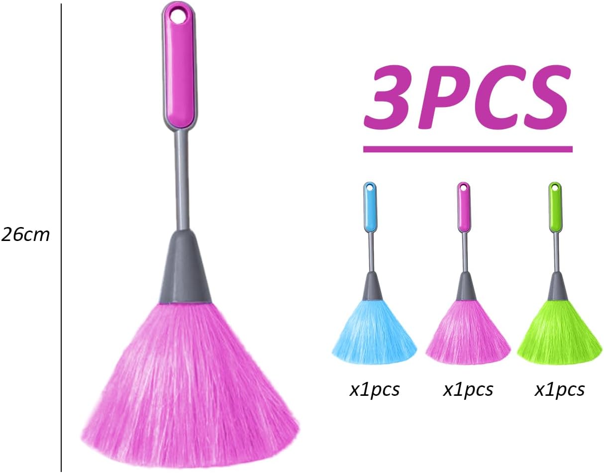 Lot de 3 Plumeaux Moelleux pour Cuisine, Clavier d'Ordinateur, Fenêtre - Plumeau à Main en Microfibre, Outil à Poussière (Vert, Rose Rouge, Bleu) - 2