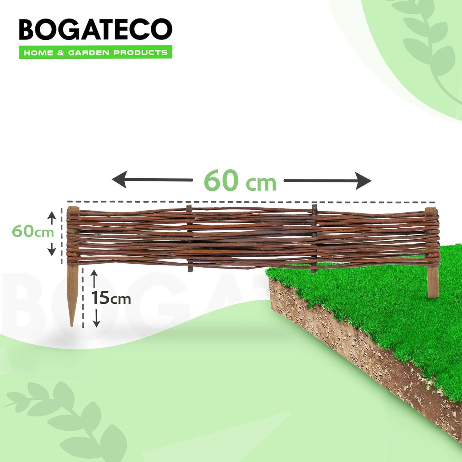 10 x Bordure clôture en osier BOGATECO en saule | 60 cm de longueur et 10 cm de hauteur | Bordure de pelouse de clôture en bois - 3