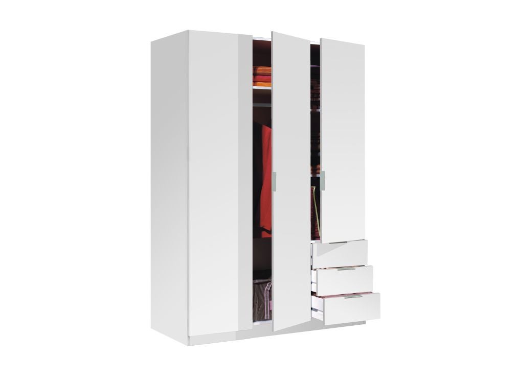 Armadio bianco con 3 ante e 3 cassetti Low Cost 80 cm (altezza) x 121 cm (larghezza) x 52 cm (profondità) - 5