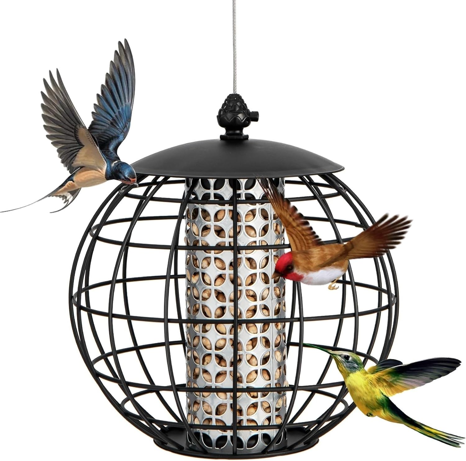 Mangiatoia Per Uccelli Per Ringhiera Da Ponte Mangiatoia Per Uccelli Montata Su Piano Con Vassoio In Rete Stazione Di Alimentazione Ruotabile A 360 Gradi Supporto Per Vaso Di Fiori Per - Foto 3
