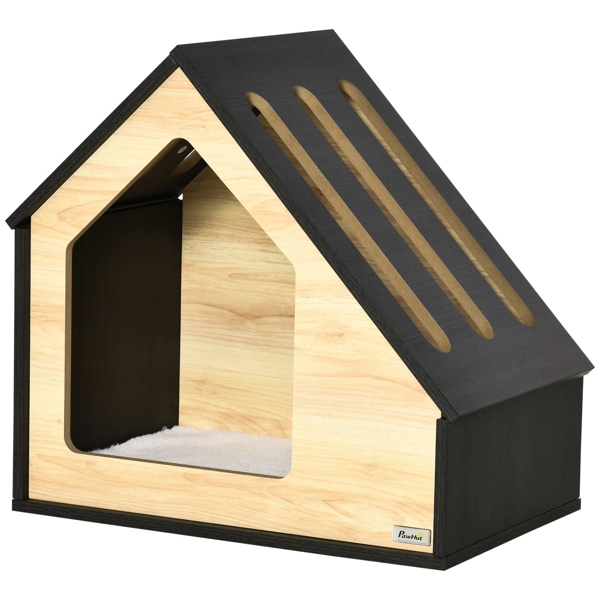 Drewniany domek dla psa i kota z poduszką, legowisko dla małych psów do 8kg, kocia nora, buda do wnętrz 60x40x59,2cm