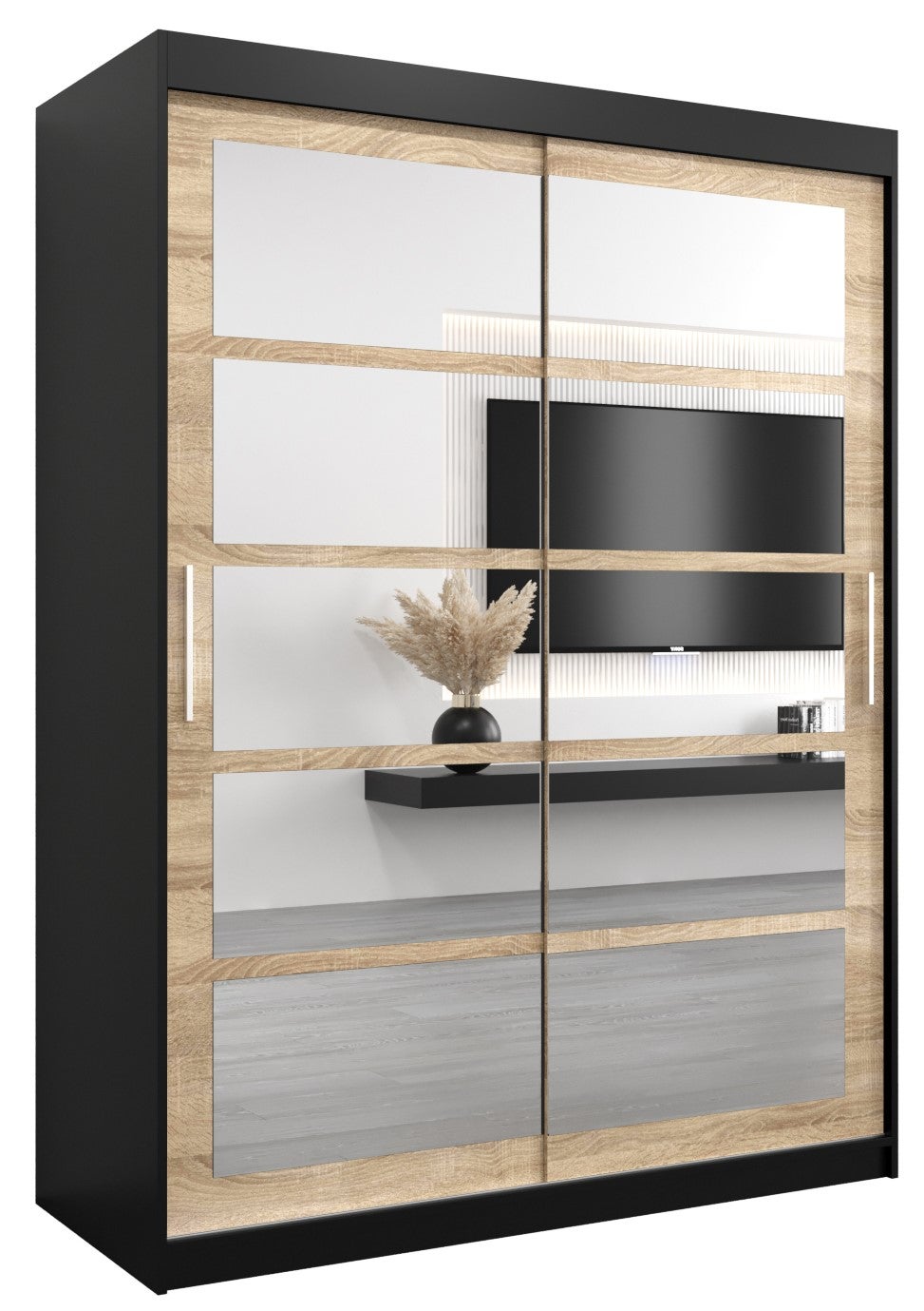 Szafa przesuwna garderoba ROMA 2 150 x 62 x 200 cm Czarny + Sonoma - Abiks Meble