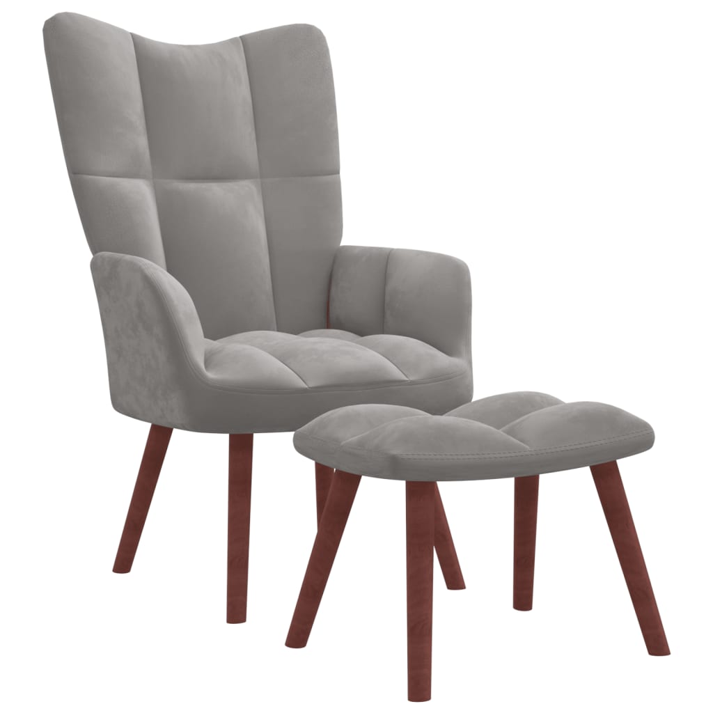Sillón de relax | silla de relax | silla de relajación con taburete de terciopelo gris claro cfw292278