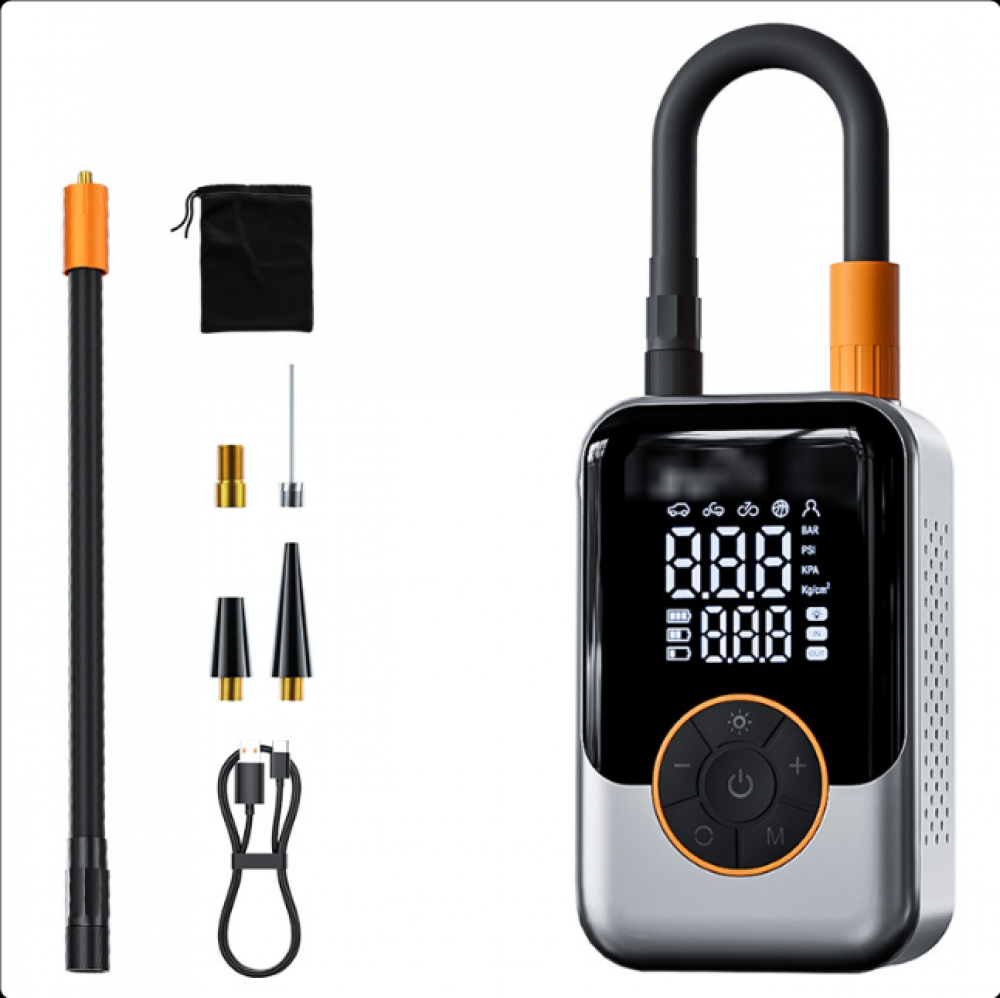 Miniaturowa elektryczna pompka powietrza o pojemności 3000 mAh, przenośna sprężarka powietrza, bezprzewodowa pompka do opon 150 PSI z cyfrowym wyświet