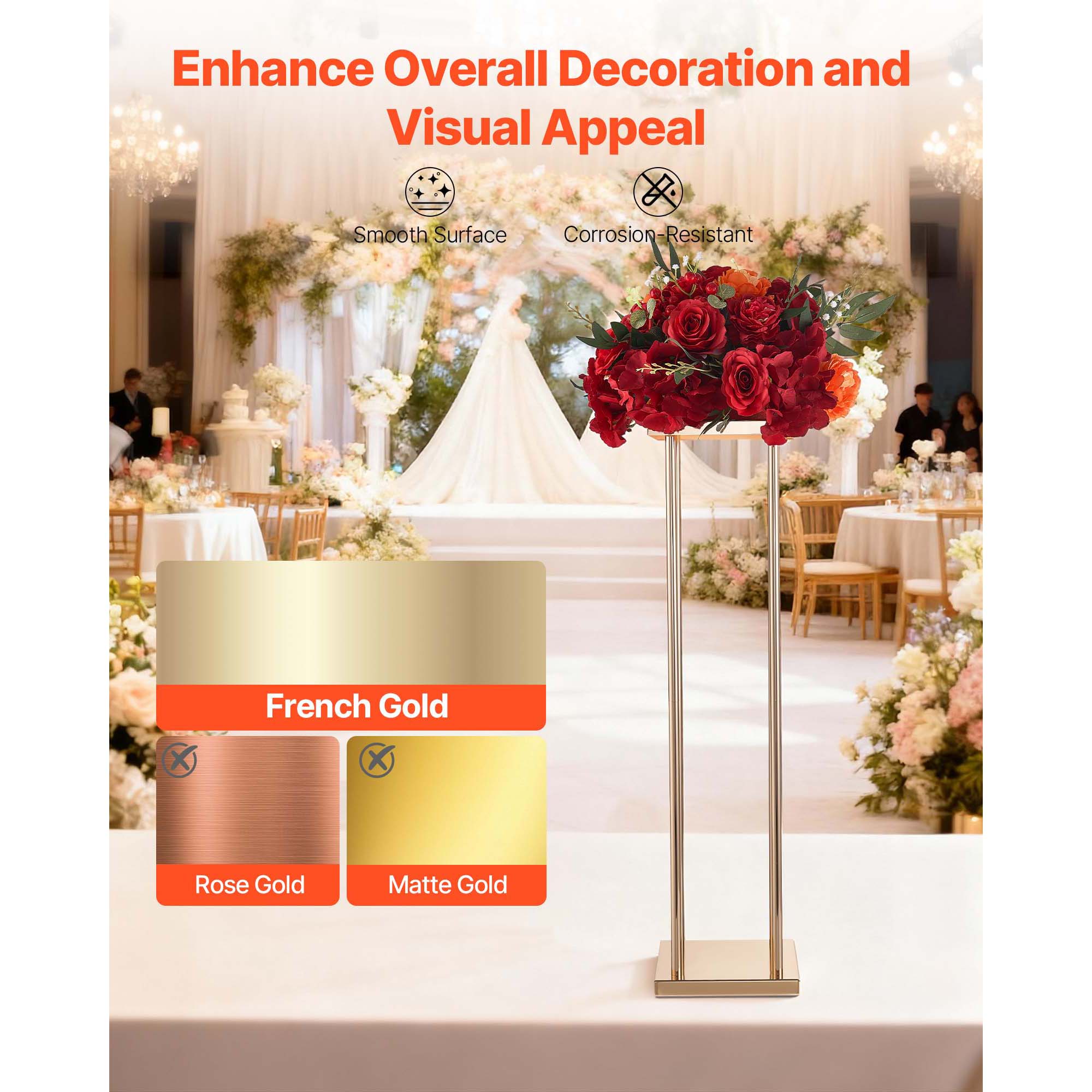 Lot de 10 supports SucceBuy pour fleurs de mariage, colonnes cylindriques de 80 cm avec panneau metallique, presentoir floral pour fetes,anniversaires - 4