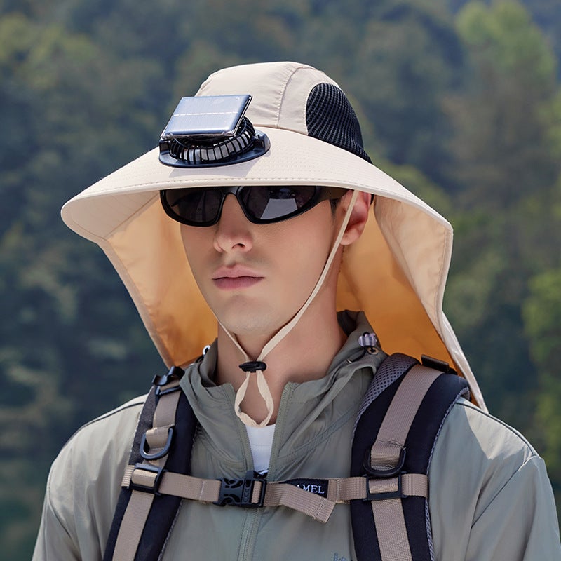 Kapelusz z wentylatorem solarnym, kapelusz przeciwsłoneczny z szerokim rondem i wentylatorem solarnym, ładowany przez USB, odpinany kapelusz wędkarski