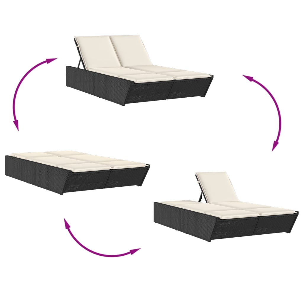 Espreguiçadeira | Chaise longue | Cadeira dupla com almofadões vime PE preto CFW56522 - 6