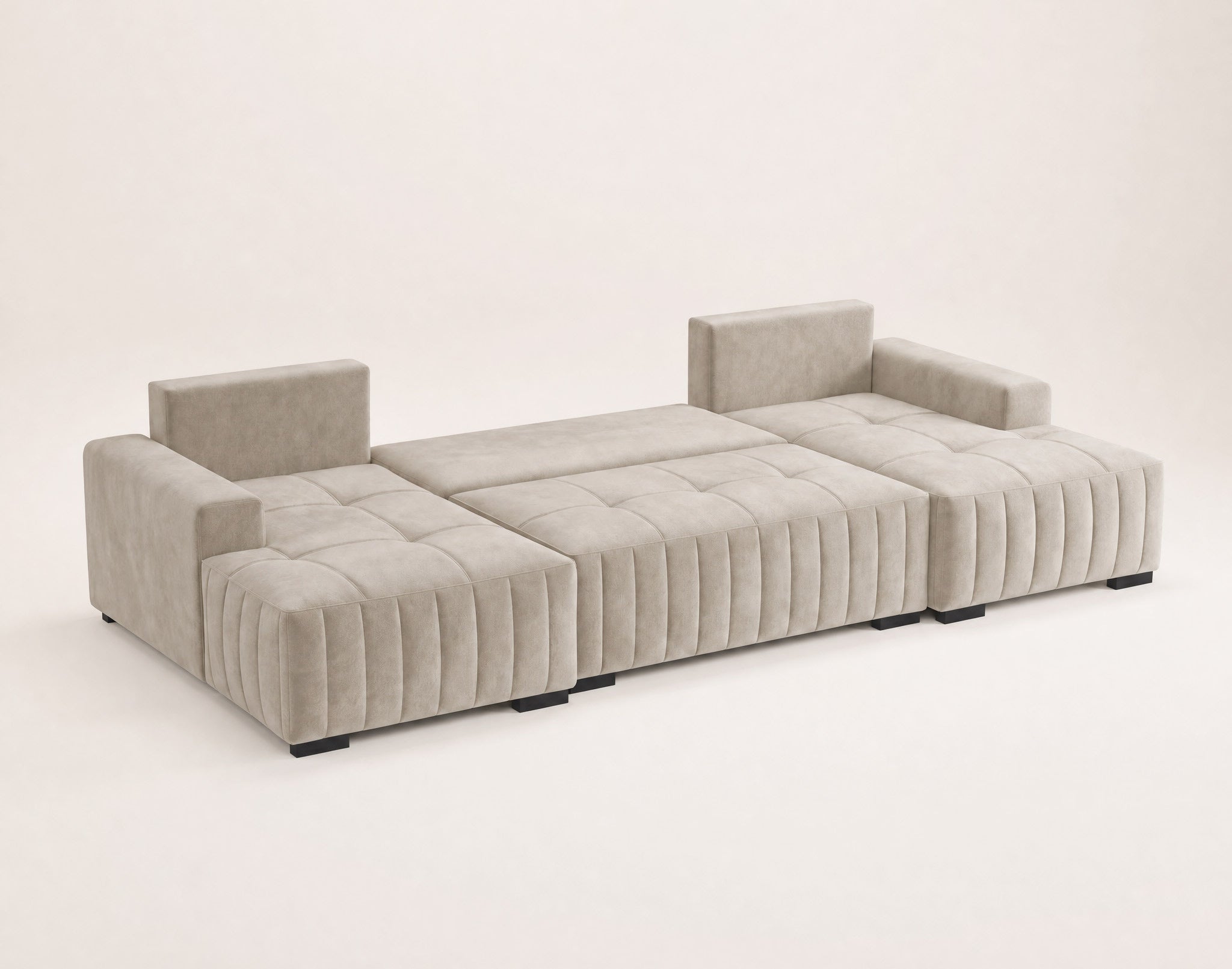 Canapé panoramique 7 places avec coffre en velours Beige - LAZARE - Best Mobilier - 4
