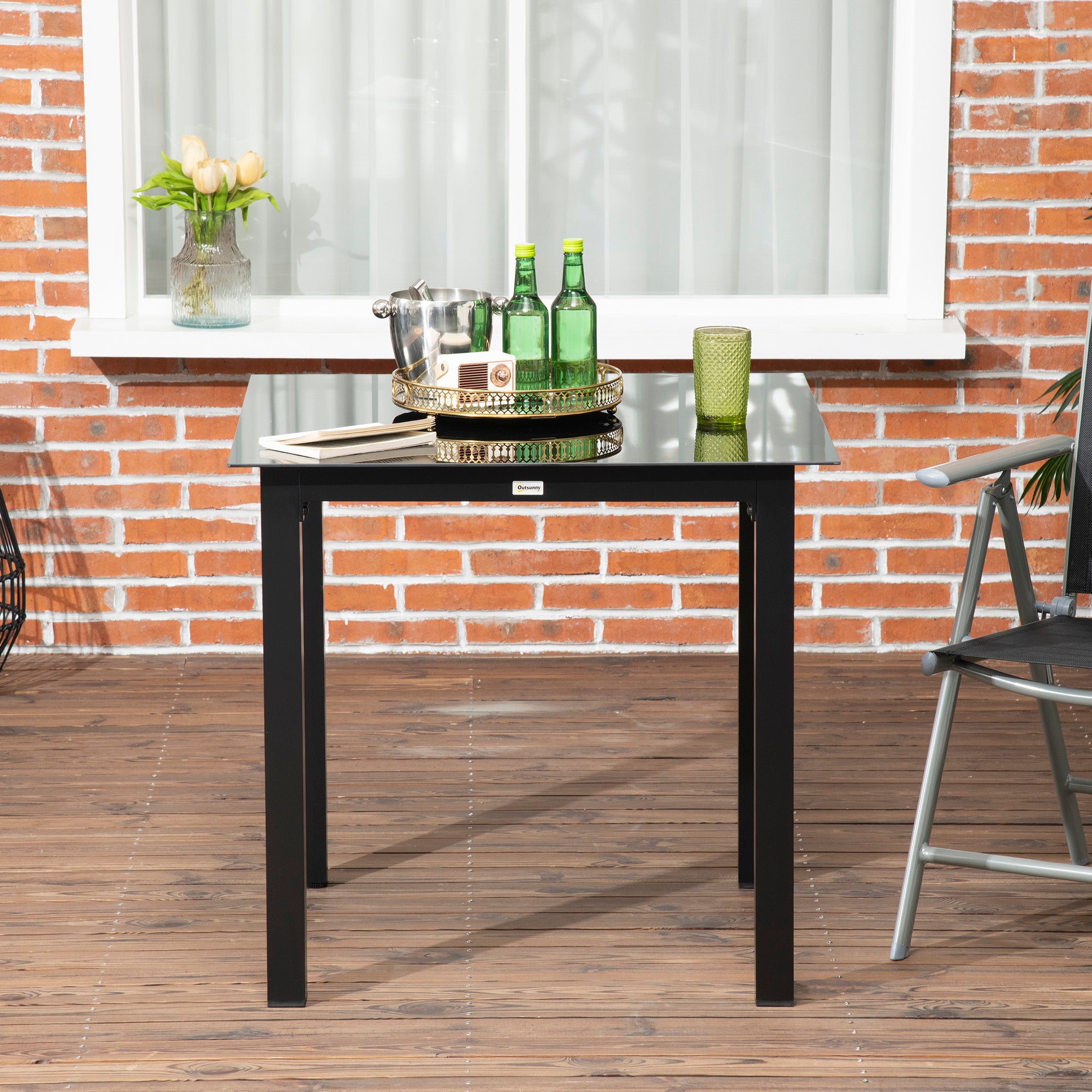 Table de jardin extensible carré en Verre Noir - 7