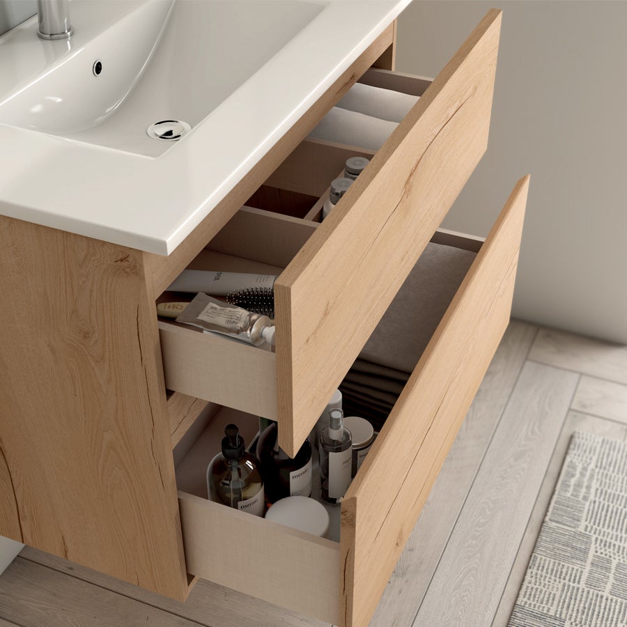 Meuble de salle de bain 80cm simple vasque - 2 tiroirs - sans miroir - MIG - blanc - 2