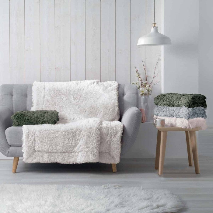 Plaid douceur à poils longs - Blanc - 125 x 150 cm - Polyester - 2