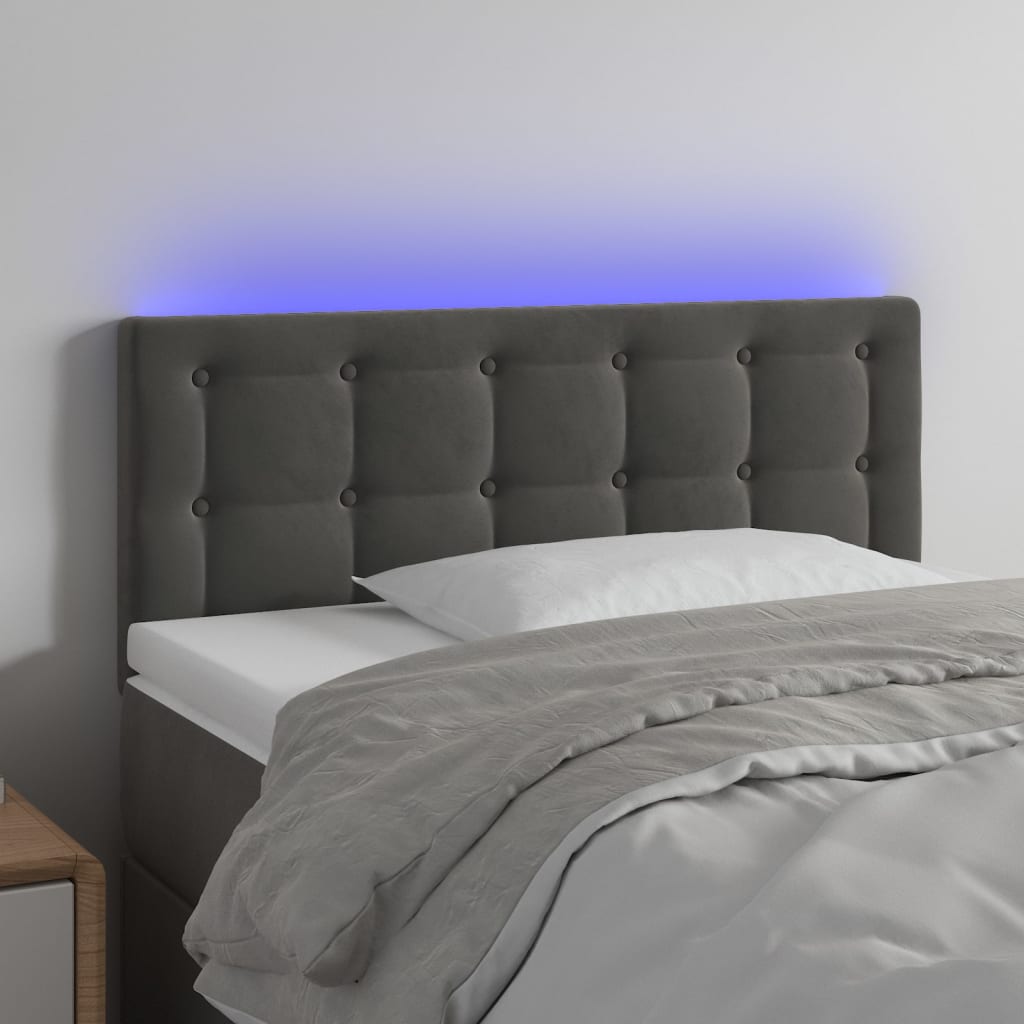 vidaXL Cabeceira de cama c/ luzes LED veludo 80x5x78/88cm cinza-escuro - 9