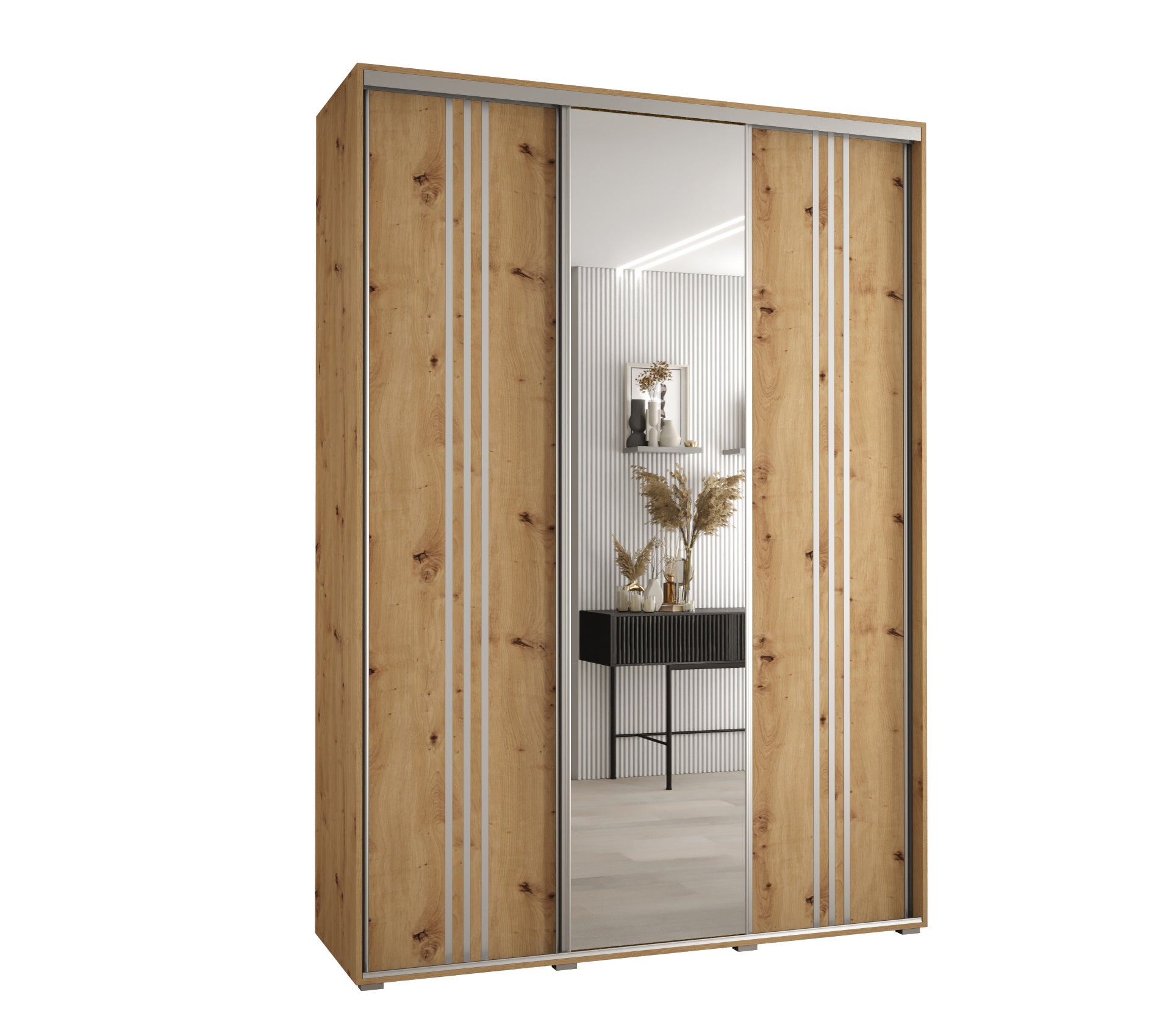 Szafa przesuwna z lustrem wysoka Davos 7 170 x 45 x 235,2 cm artisan + artisan + u. srebrny - Abiks Meble