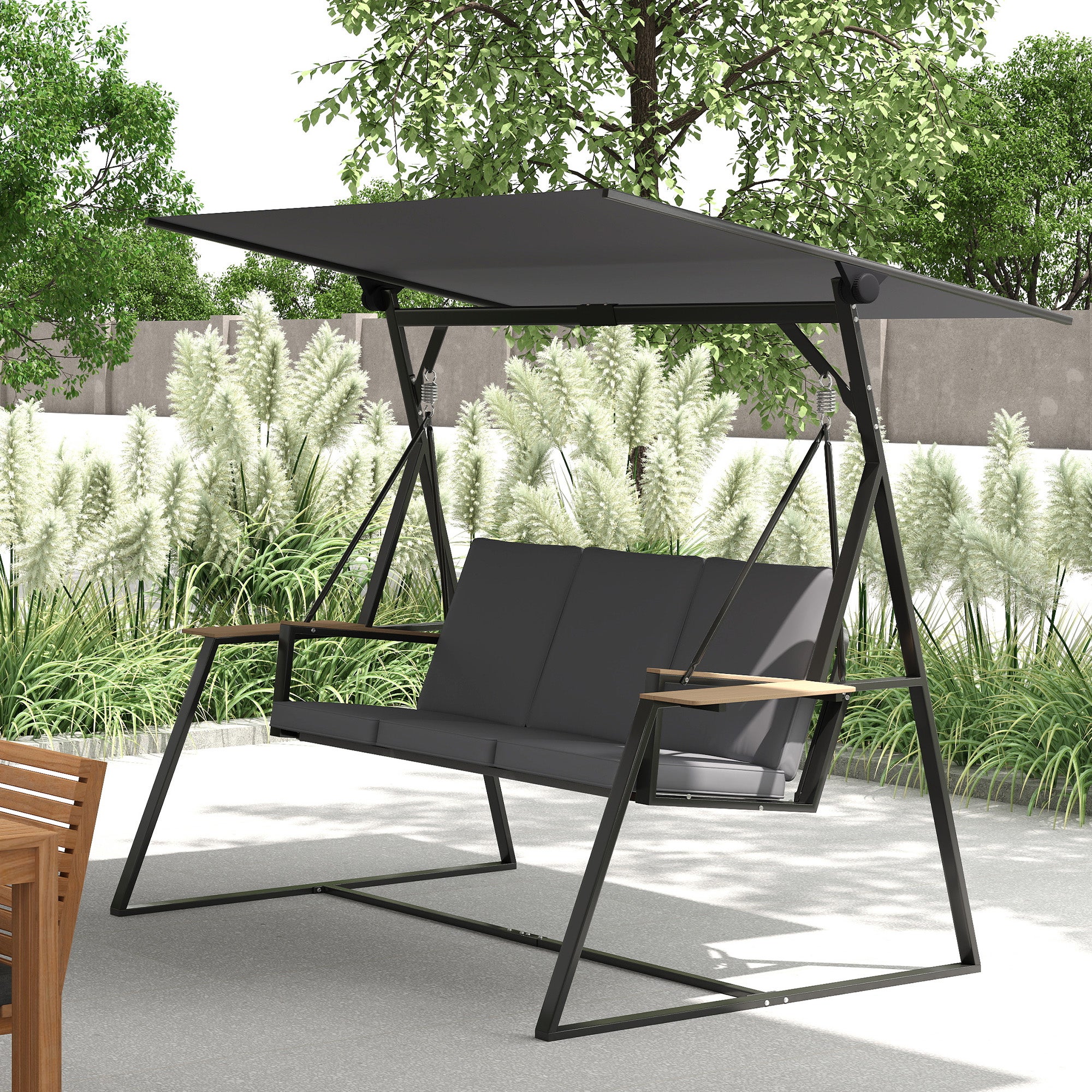 Baloiço de Jardim Outsunny em Metal e Poliéster Cinzento Carvão 222x131x175 cm - 2