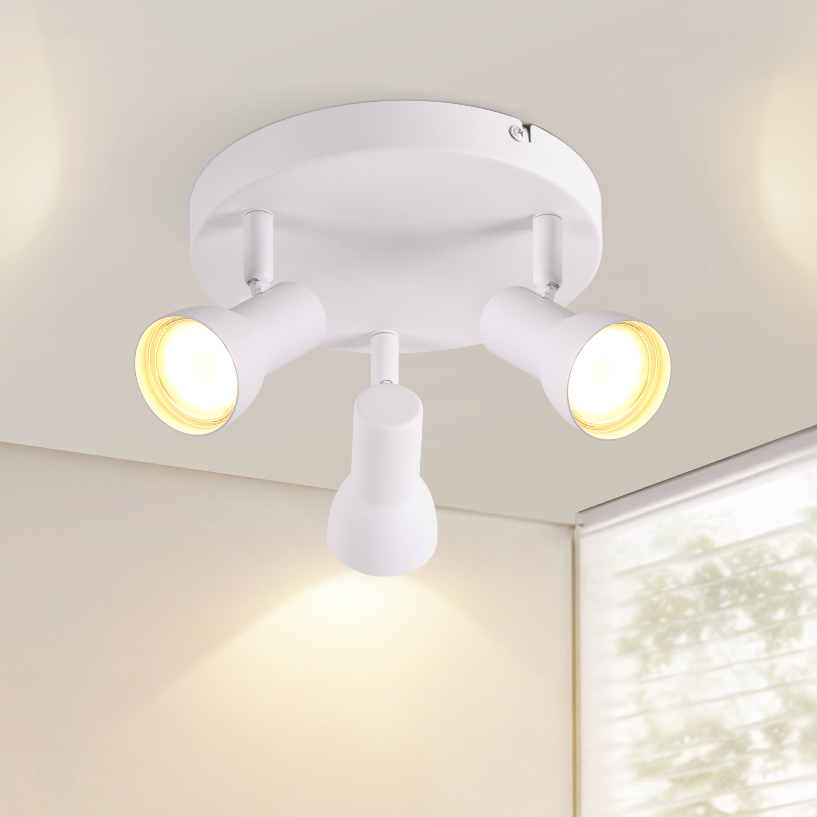 ZMH Biała lampa sufitowa 3-punktowa - nowoczesny, obrotowy design, metalowa oprawka GU10 (żarówka nie jest dołączona)