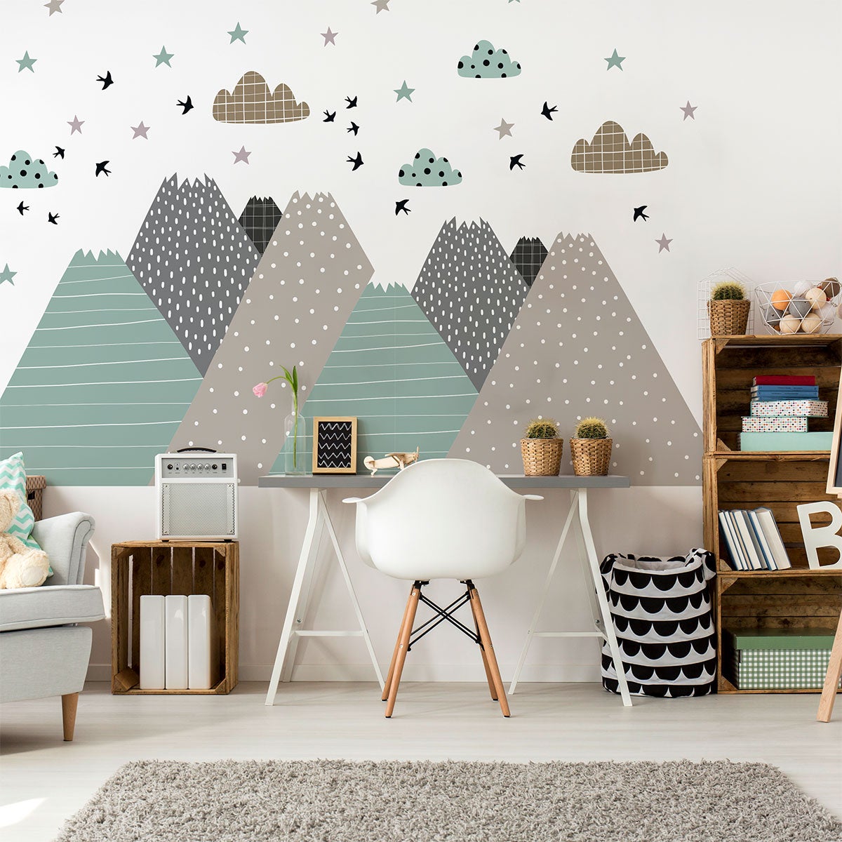 Vinilo niño escandinavo de montaña sarka - adhesivo de pared - revestimiento sticker mural decorativo - 120x180cm - 8