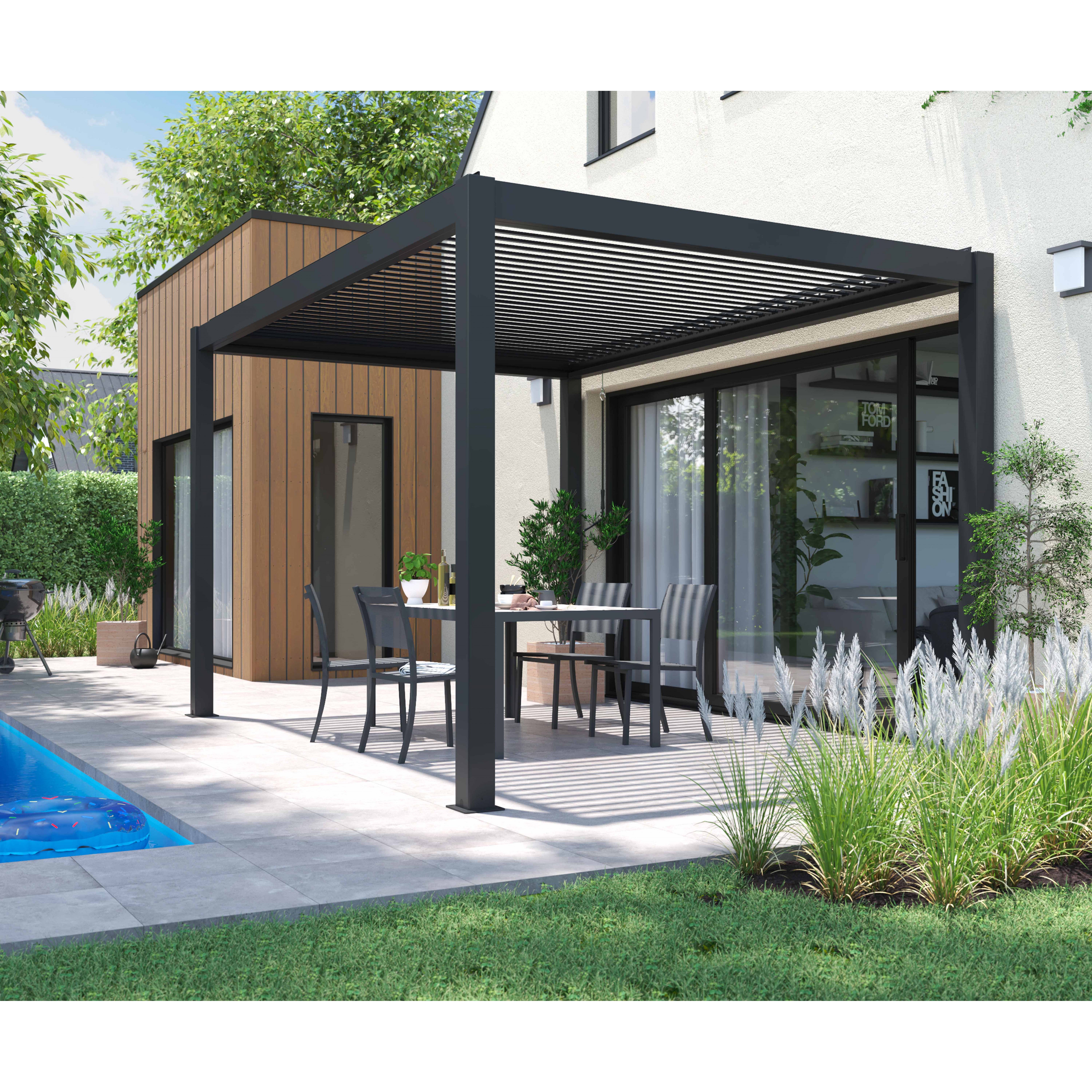 Pergola bioclimatique autoportée gris 3 x 4 x 2.5 m Athenes- Oviala - 5