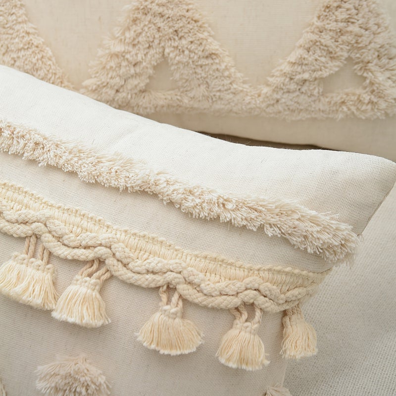 Taie d'oreiller décorative tuftée, housse de coussin de salon, de chambre à coucher, taie d'oreiller taille blanc cassé, 30*50cm (sans noyau) - 5