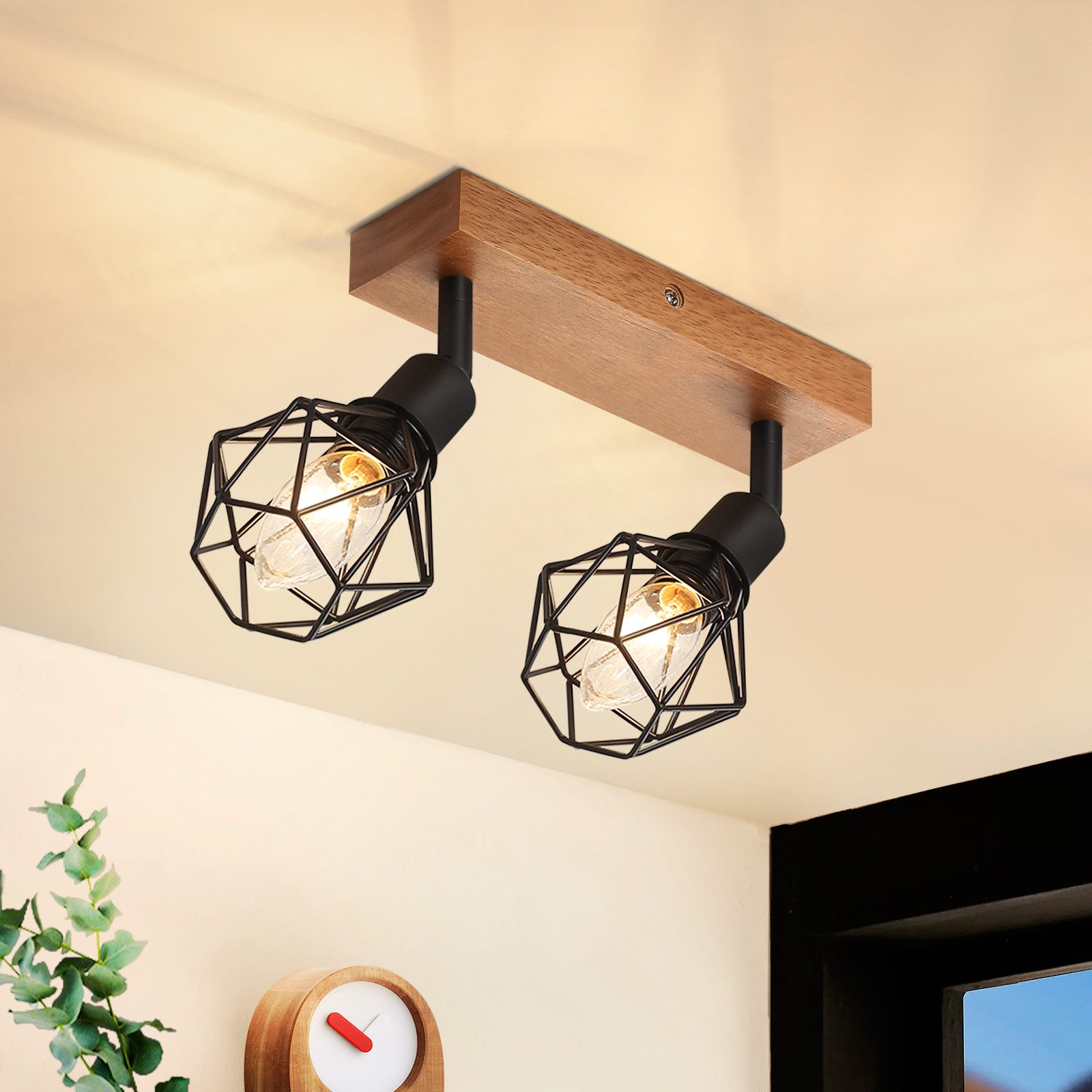 ZMH 2 czarne, zabytkowe, drewniane, metalowe, sufitowe reflektory E14 350°, obrotowe, odpowiednie do kuchni i salonu, o maksymalnej mocy 25 W