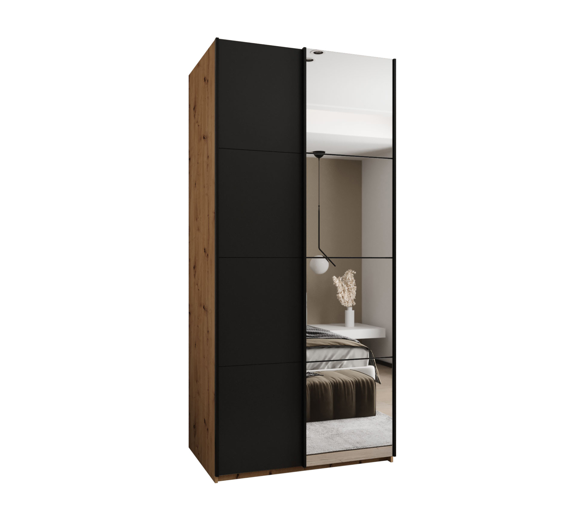 Szafa przesuwna wysoka Lux 3 100 x 64 x 245,5 cm artisan + czarny + u. czarny - Abiks Meble