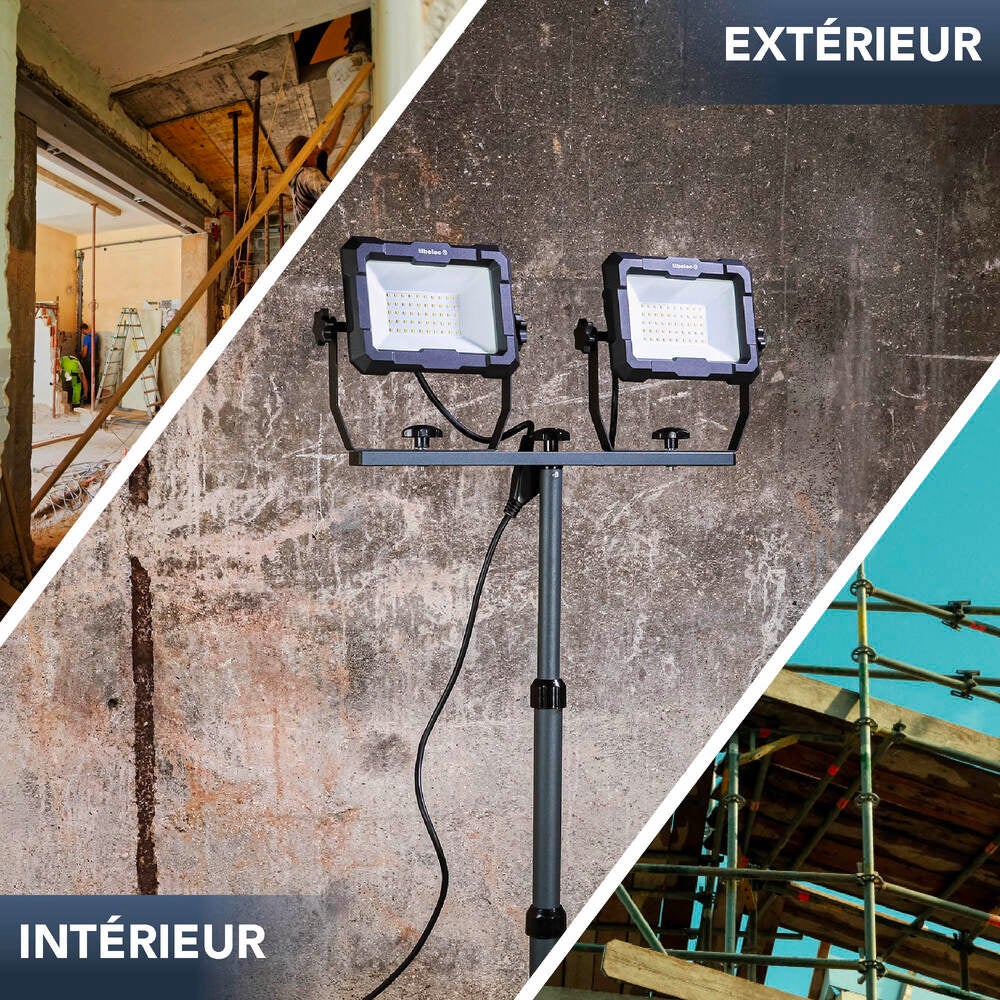 Projecteur LED de chantier filaire sur pied télescopique 2x50W, 2x4600 lumens, IP65, IK07, 4000K, garantie 3 ans - Tibelec - 5