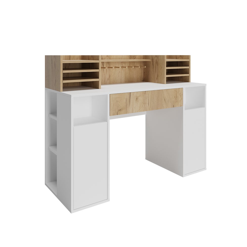 Vicco Bureau , Blanc/Sonoma, 126.8x50cm XL avec étagères | Leroy Merlin