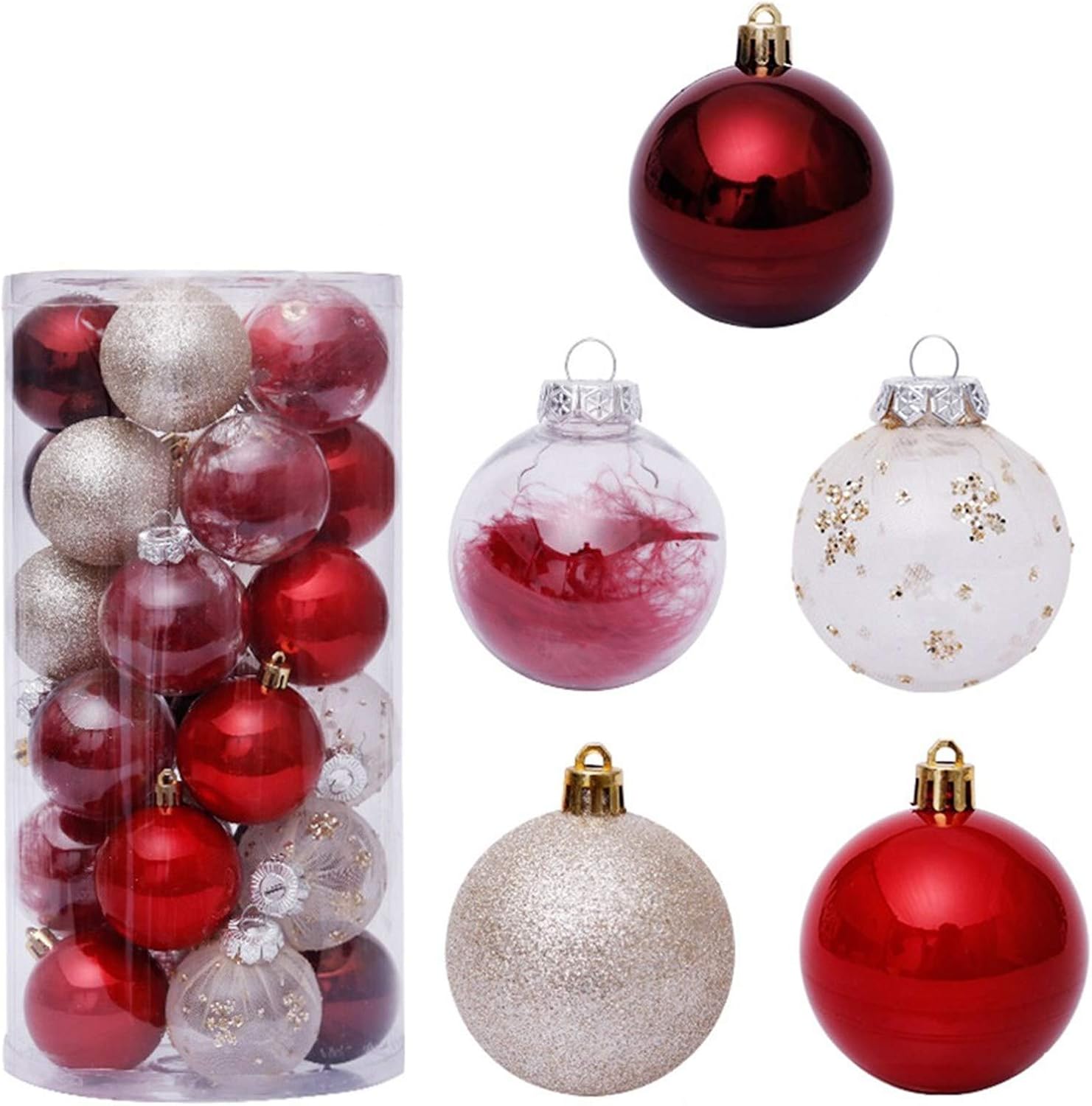Benjia - Palline di Natale extra large, giganti, grandi, in plastica infrangibile, set di ornamenti per esterni, prato, cortile, albero, decorazioni da appendere (10 cm/100 mm, 12 pezzi, Rosso