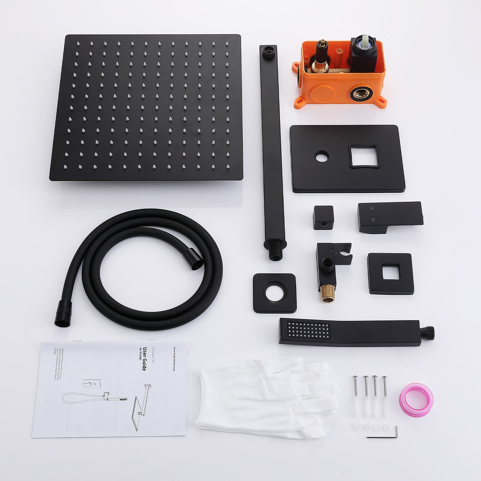 Colonne de Douche Encastrée Noir avec Tête Carrée 12