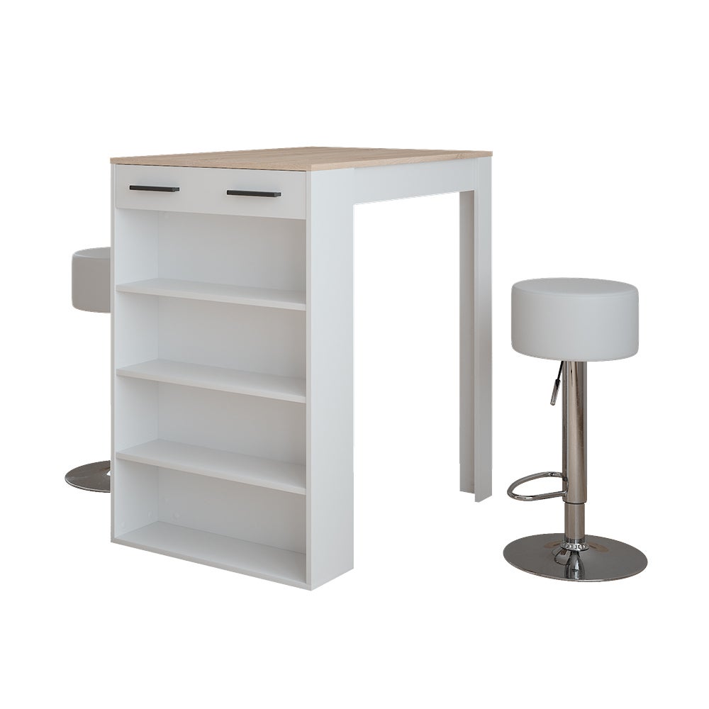 Vicco Zestaw stołu barowego Repose, Biały/Sonoma, 67 x 100 cm z 2 stołkami barowymi