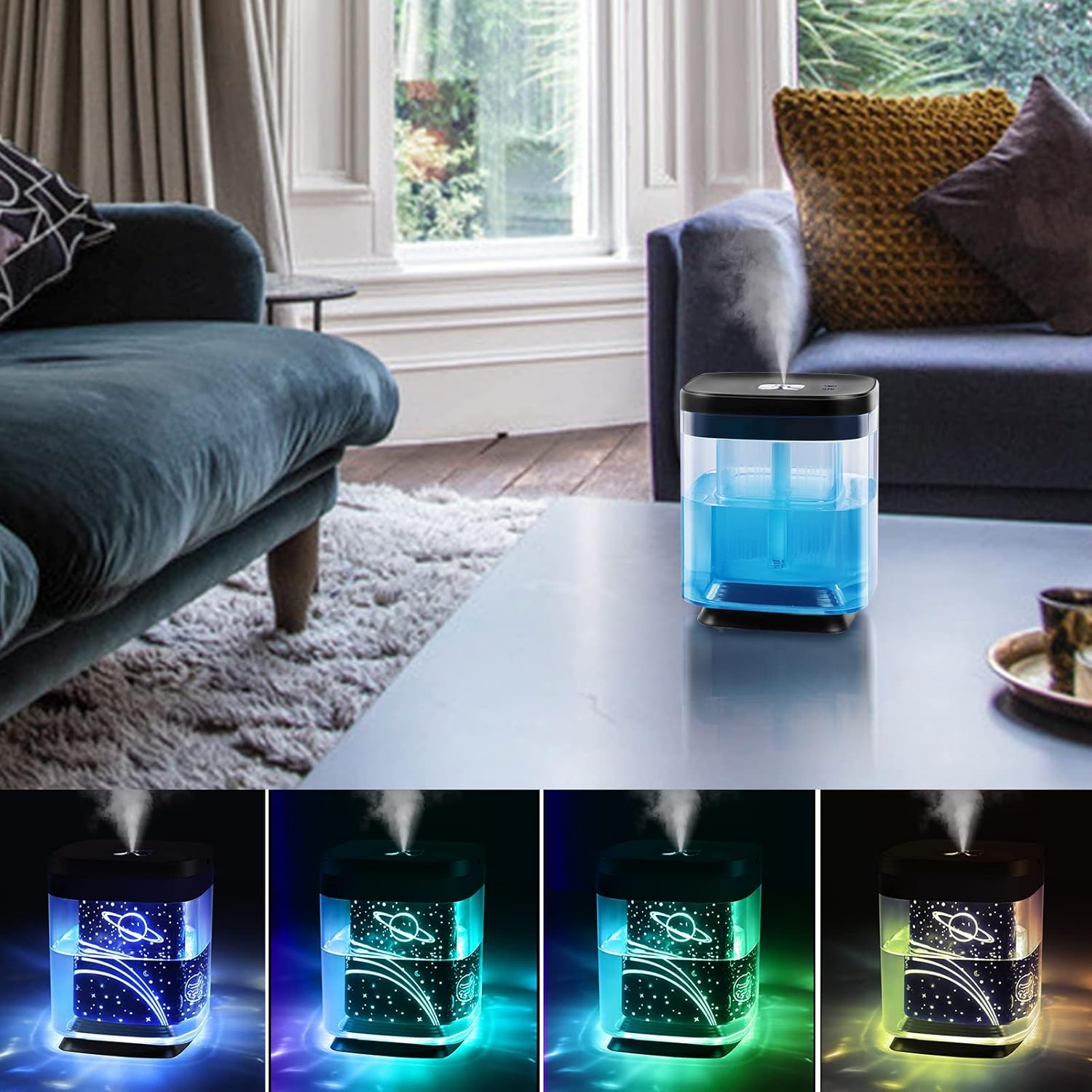 Humidificador de aire ultrasónico con 2 modos de difusión de niebla ajustables, apagado automático, luz nocturna colorida, humidificador portátil USB - 4