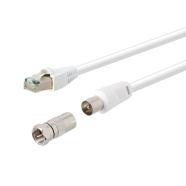 Cordon RJ45/TV (VDI) | Mâle / Mâle | Adaptateur coaxial femelle / F mâle | 2 mètres