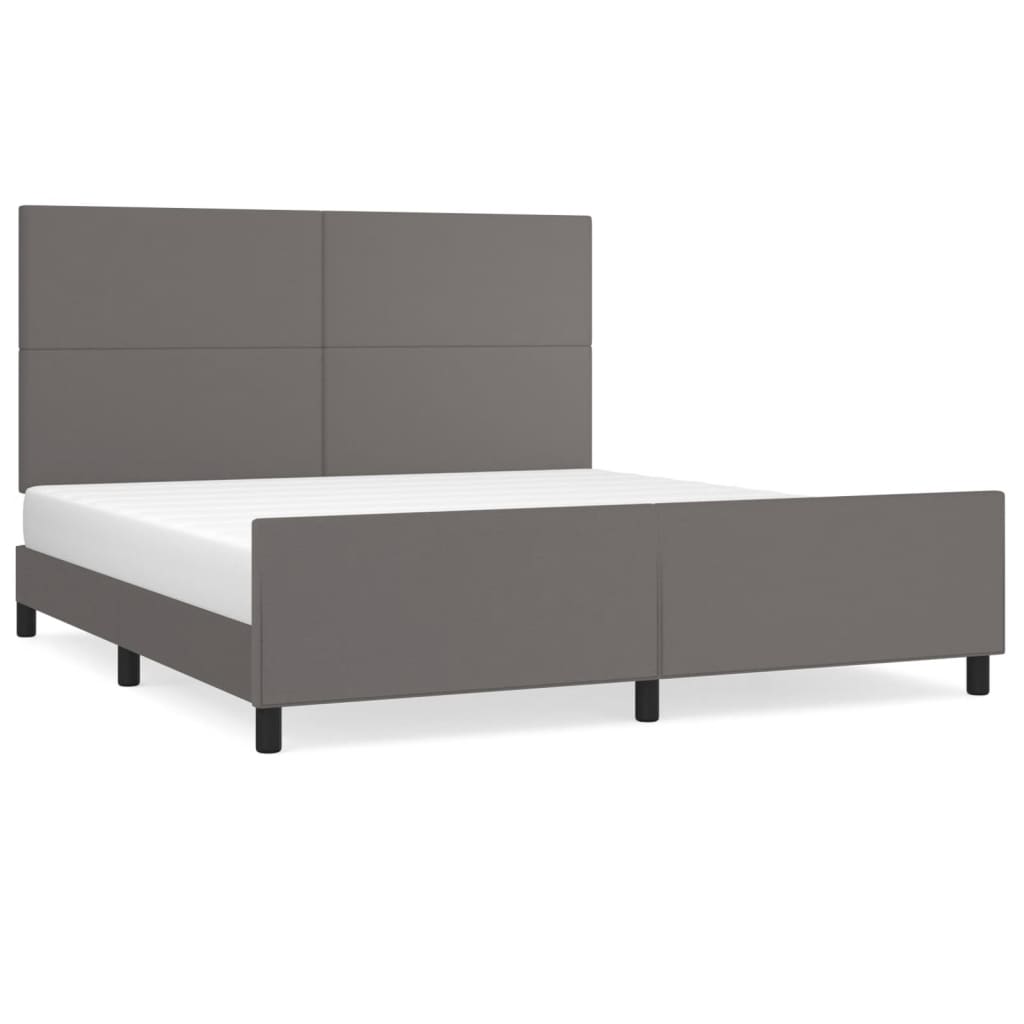 Cadre de lit sans matelas gris similicuir - 2