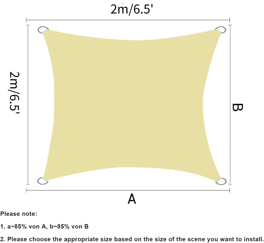 Żagiel przeciwsłoneczny kwadratowy, wodoodporny, wiatroodporny, odporny na promieniowanie UV, odpowiedni na podwórko, do ogrodu, na taras, 2x2 m, beż
